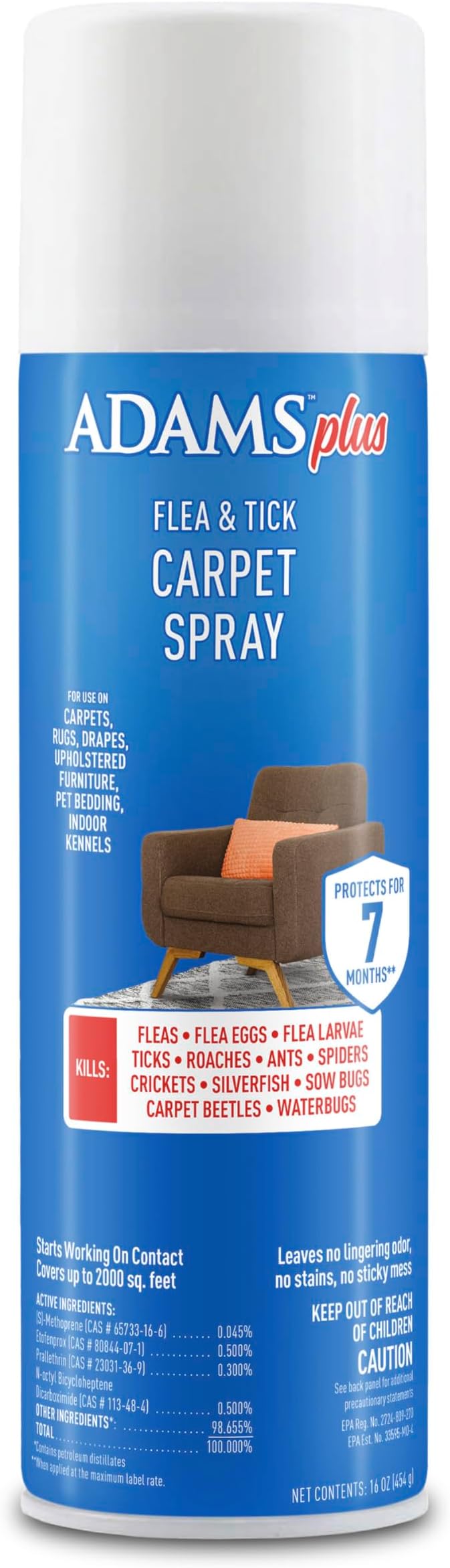 Plus Flea & Tick Carpet Spray, Kills Fleas, Flea Eggs, Ticks, Ants, Roaches, Spiders, and Many Other Listed Nuisance Pests, for Indoor House and Carpet Treatment, Treats Up to 2,000 Sq Ft, 16 oz
