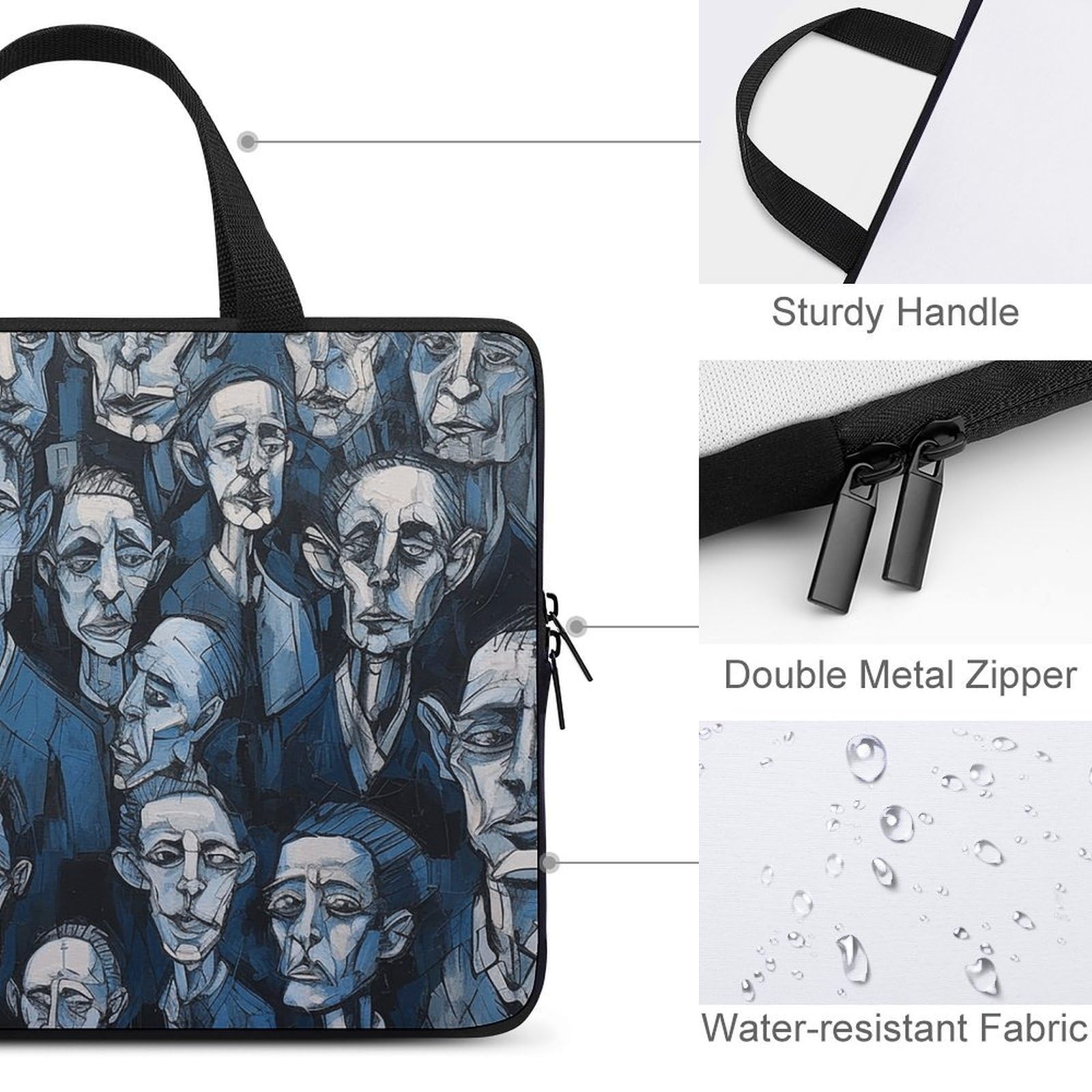 Custodia per laptop con facce blu e nere, borse per laptop da 17 pollici, ultra sottile, leggera e impermeabile, materiale in neoprene resistente, custodia protettiva portatile per computer con
