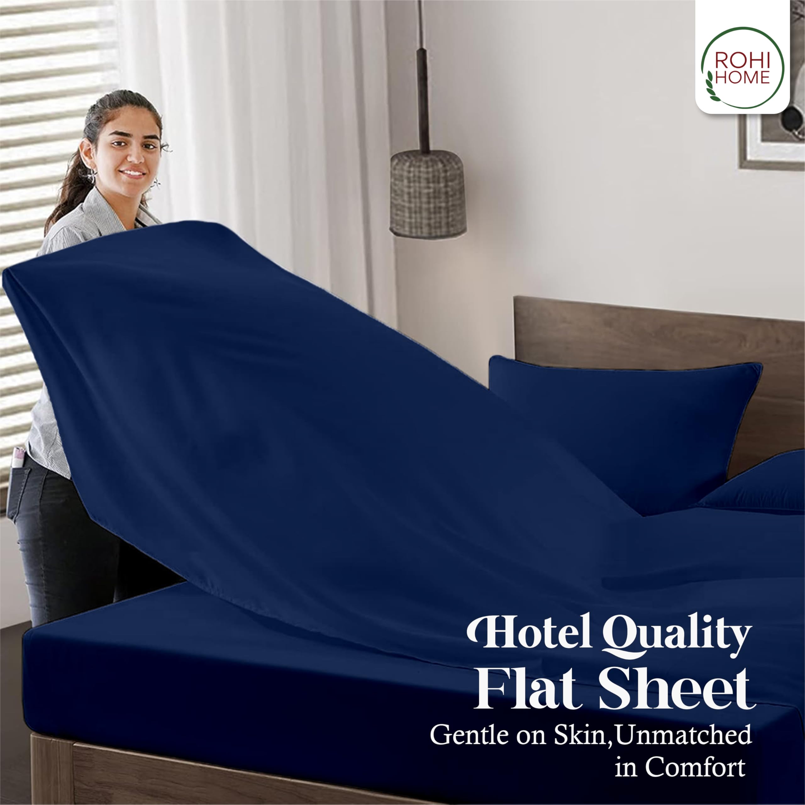 Rohi Navy Super King Flat Sheet Microfibre, Ultra-Soft, Durable - Image 3