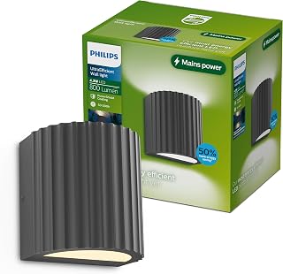 PHILIPS Zyra Außenwandleuchte, 800 lm, 2700 K, PowerShield, IP44 wetterfest, langlebig, Aluminium, modernes Design, integrierte LED, Anthrazitgrau