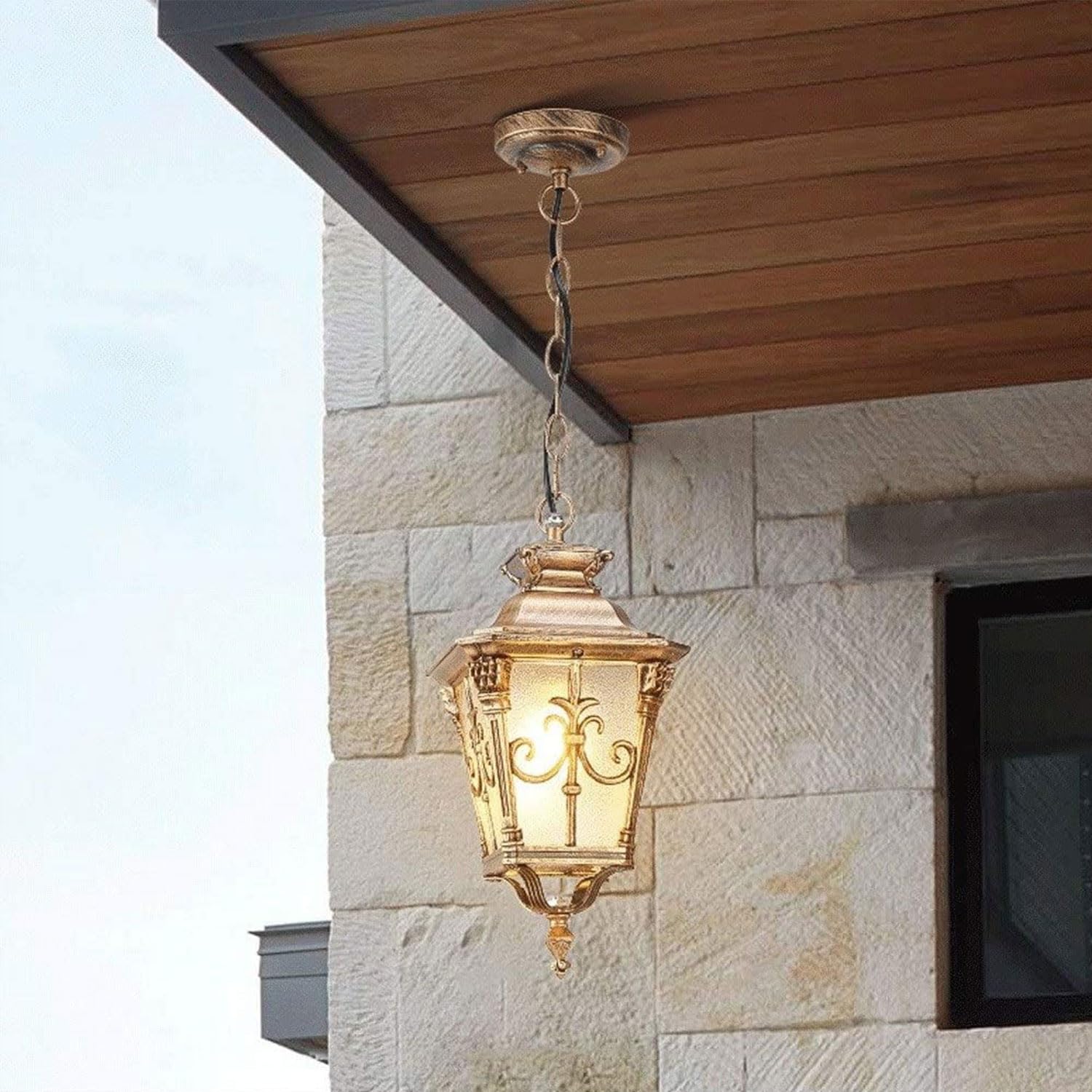 Lampade a sospensione for esterni impermeabili IP55 Lampadario a lanterna vintage for in alluminio Lampada da giardino rurale europea regolabile(18 * 37CM)