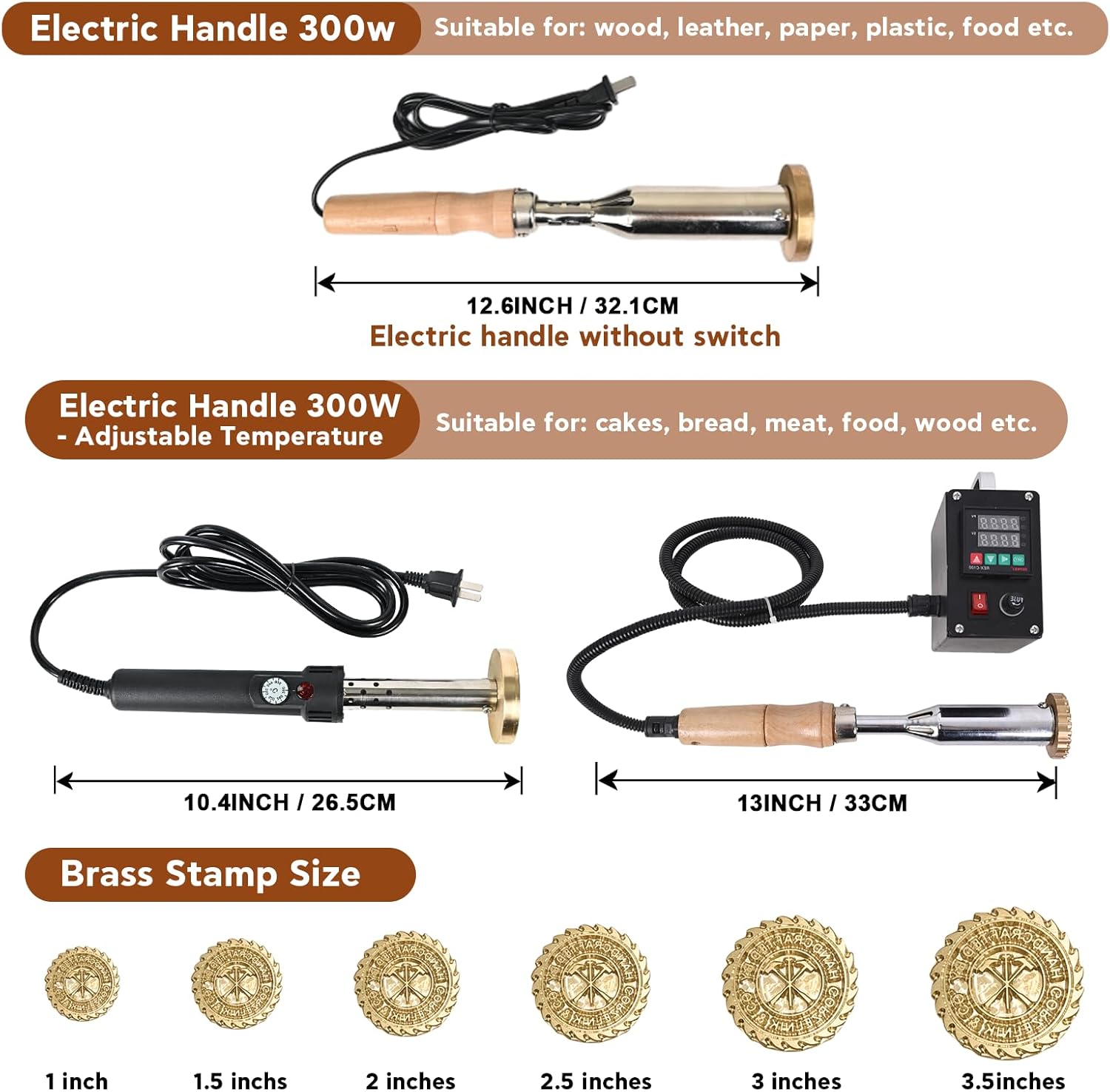 Terwex Electric Branding Iron for Wood, Custom Wood Branding Iron with Stand, Metal Logo Stamp for Leather Food, Custom Your Design on Wooden Projects, Wood Burning Stamp Tool Woodworker Gifts(1.5")