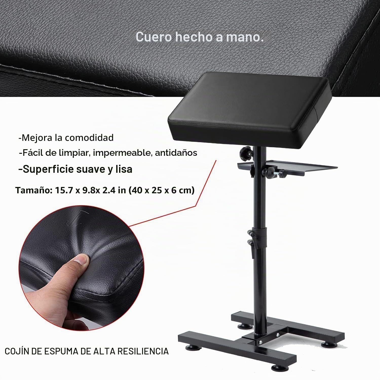 ANDNICE Soporte de reposabrazos para tatuajes - Base ajustable en H - Bandeja de cuero negro - Suministros de tatuaje incluidos - Equipo profesional de hierro resistente