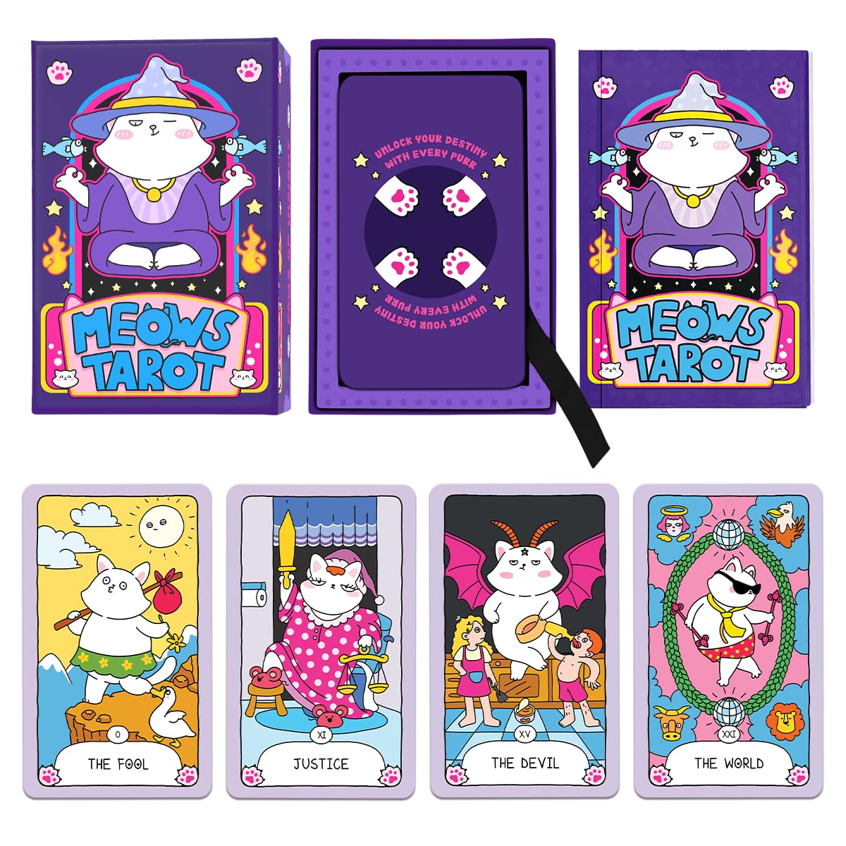 Amazon.co.jp: 99FOX Meows タロットカードデッキ ガイドブック付き