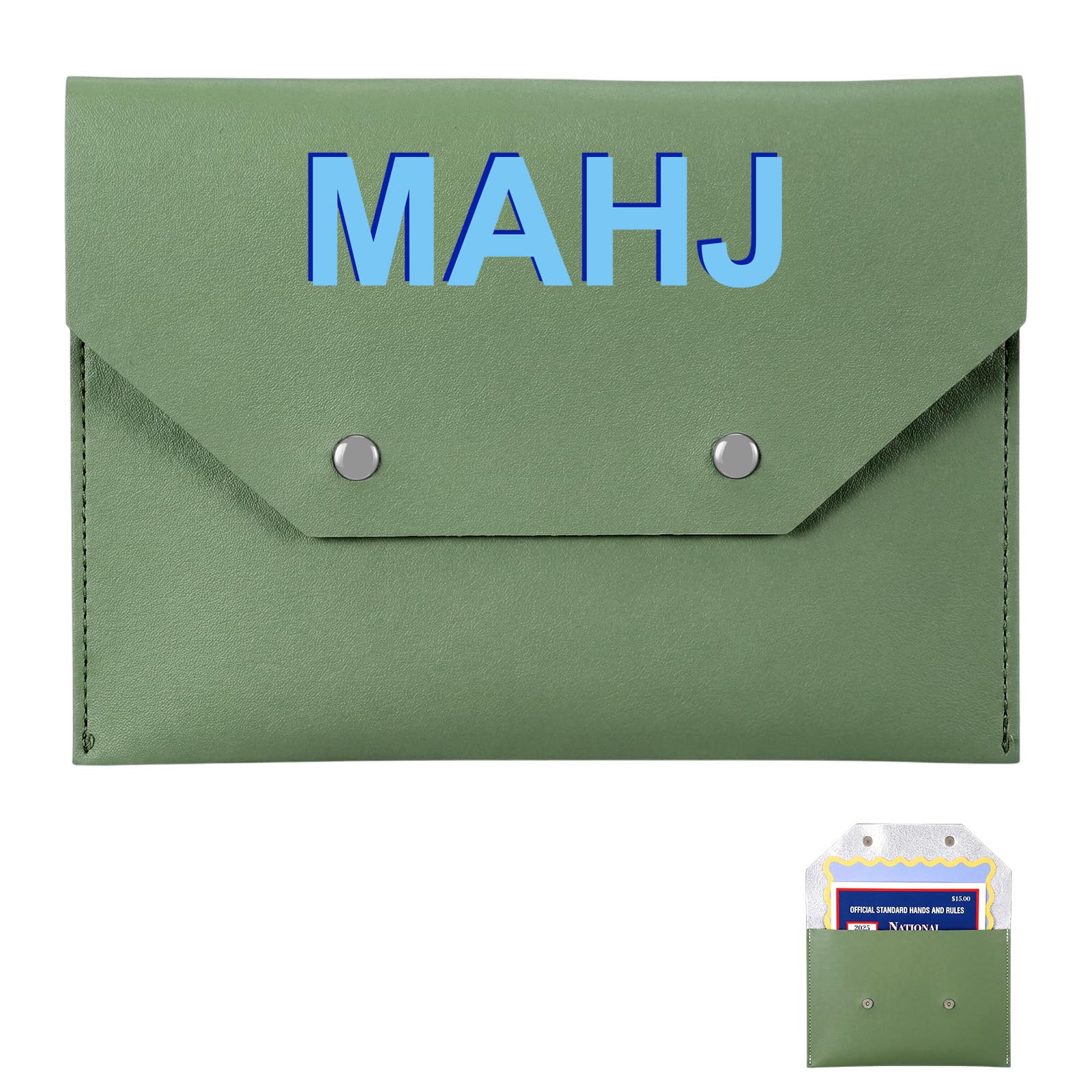 Leather Mahjong Card Holder Gift, Olive Green, 8x6 Inch, Solid Color