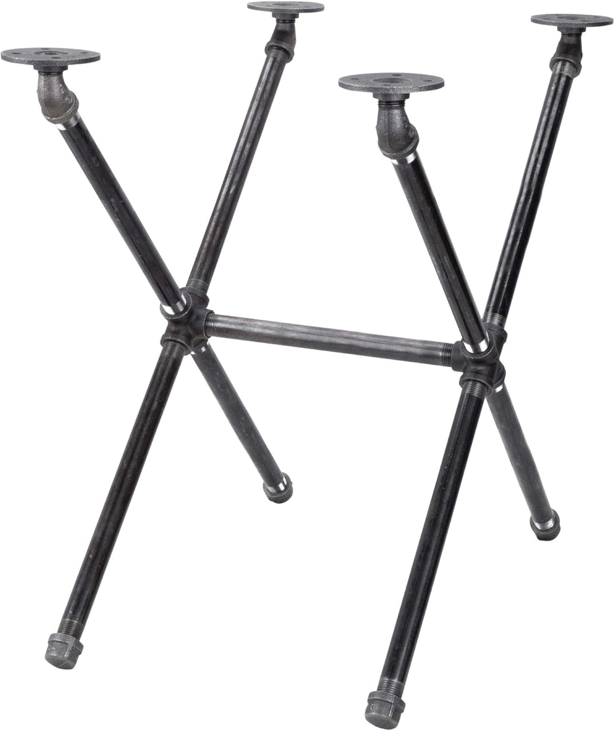 PIPE DECOR End Table Leg Set, Rustic Industrial Side Table Base Kit, Dark Grey Black Rough Pipes and Fittings Heavy Weight Construction, Criss Cross Design