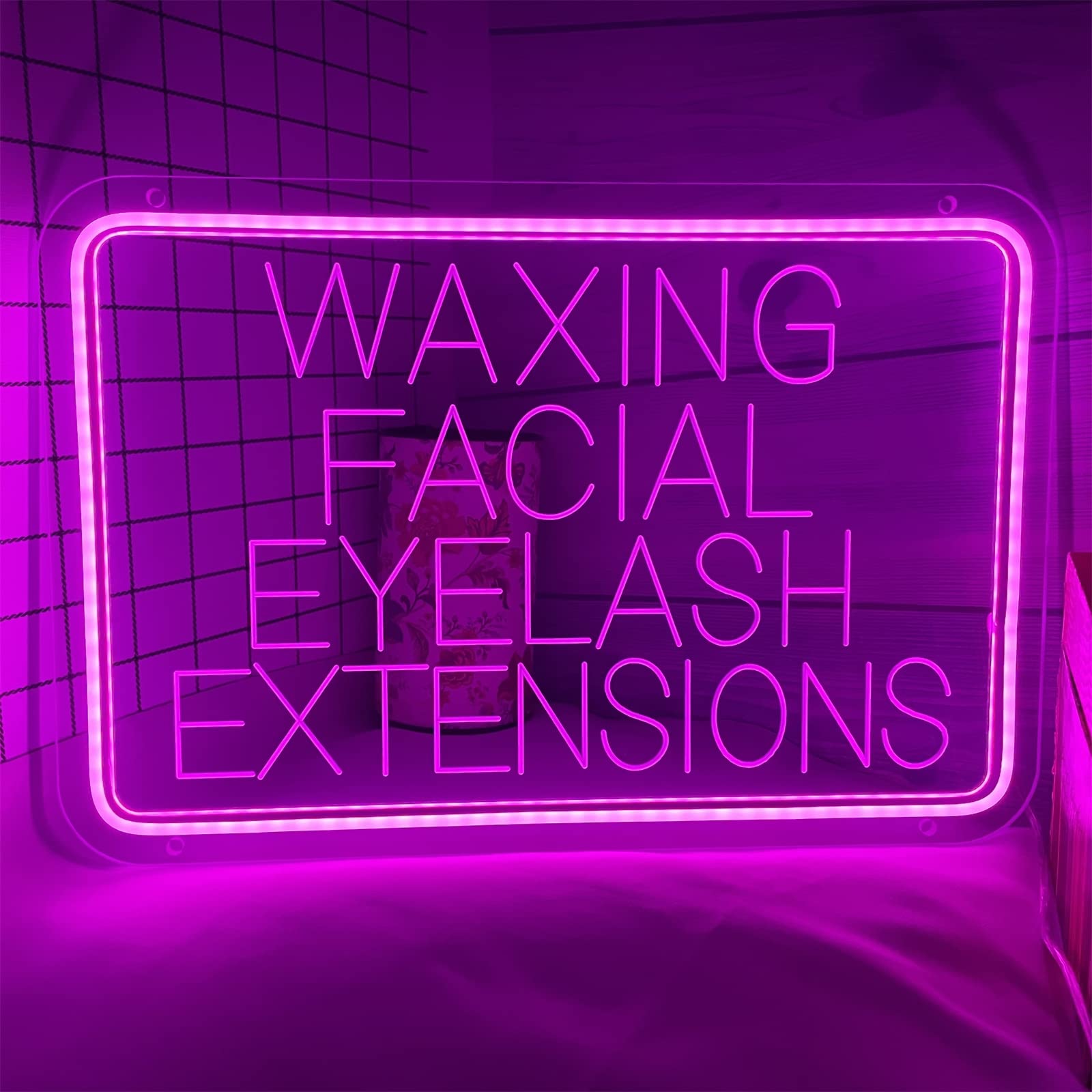 Waxing Facial Eyelash Extensions Insegna al Neon a LED, luci al Neon per Decorazioni per saloni di Bellezza, luci notturne per insegne Luminose sospese a Parete USB, 50x33cm,Viola