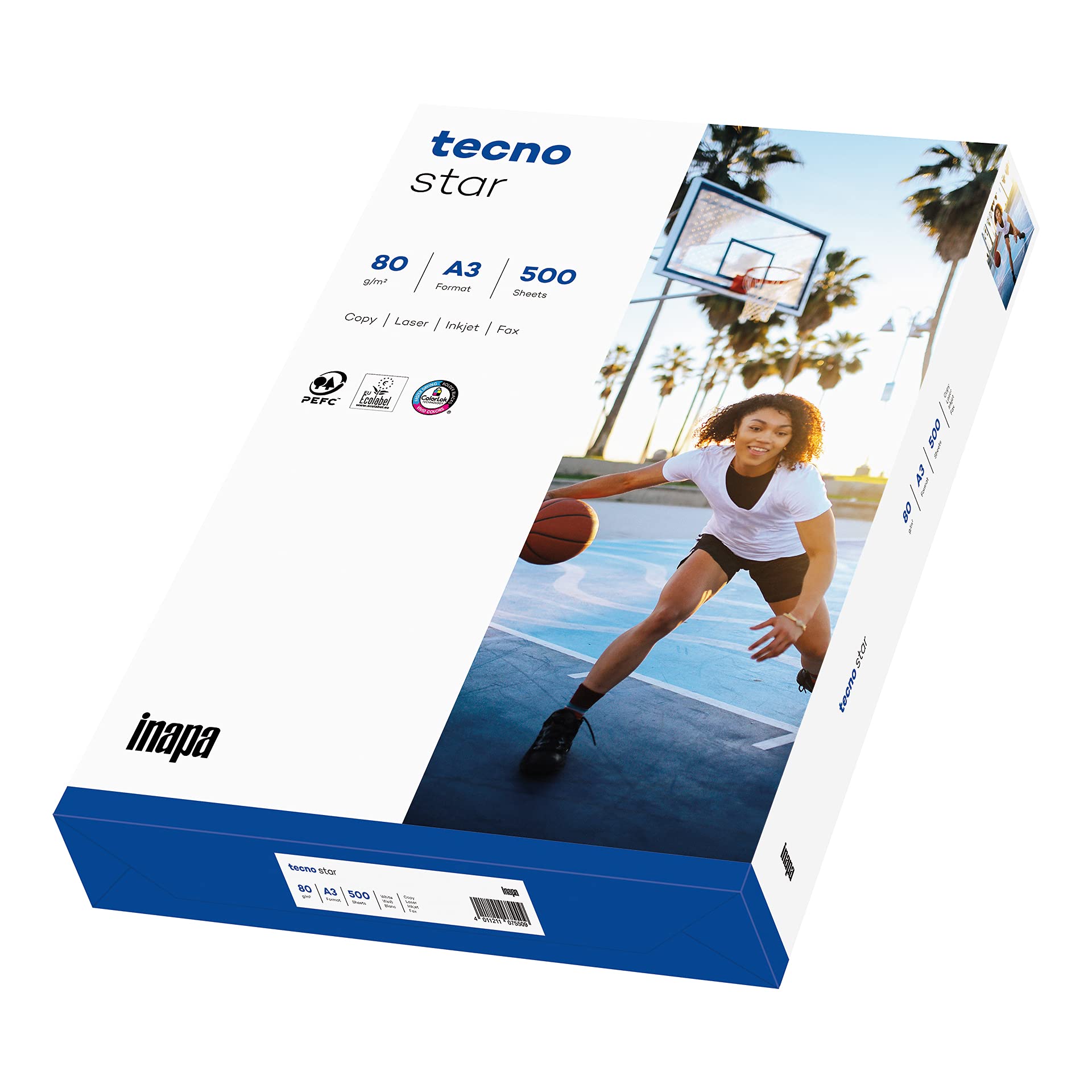 inapa Drucker-/Kopierpapier tecno Star: 80 g/m², A3, 2.500 Blatt (5x500), weiß – Allround-Papier