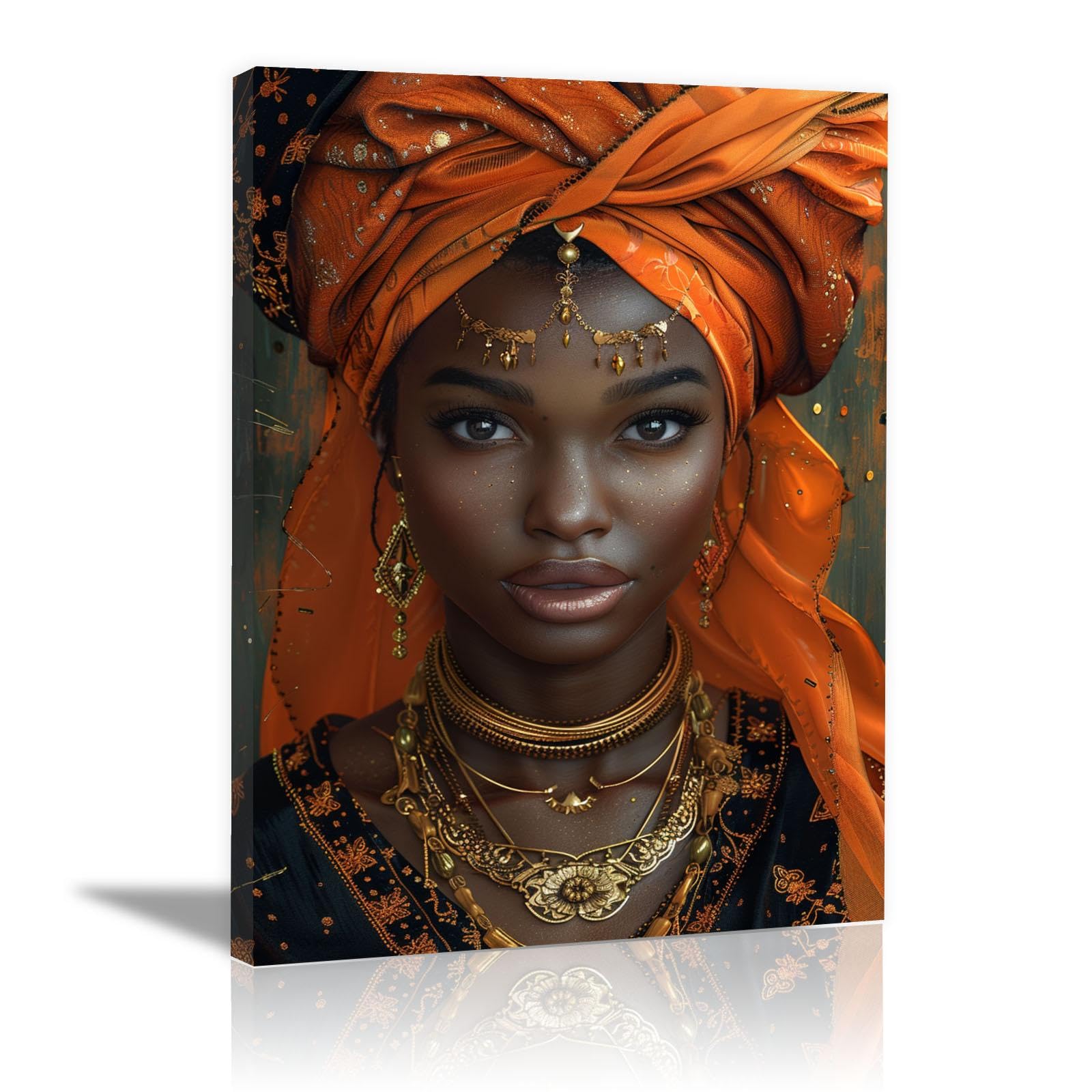WQBQKKX Mujer Africana Cuadro Mujer Negra Cuadros Lienzo,Oro, amarillo Cuadro Impresión Artística Imagen Decoracion de Pared -30x45cm Enmarcado