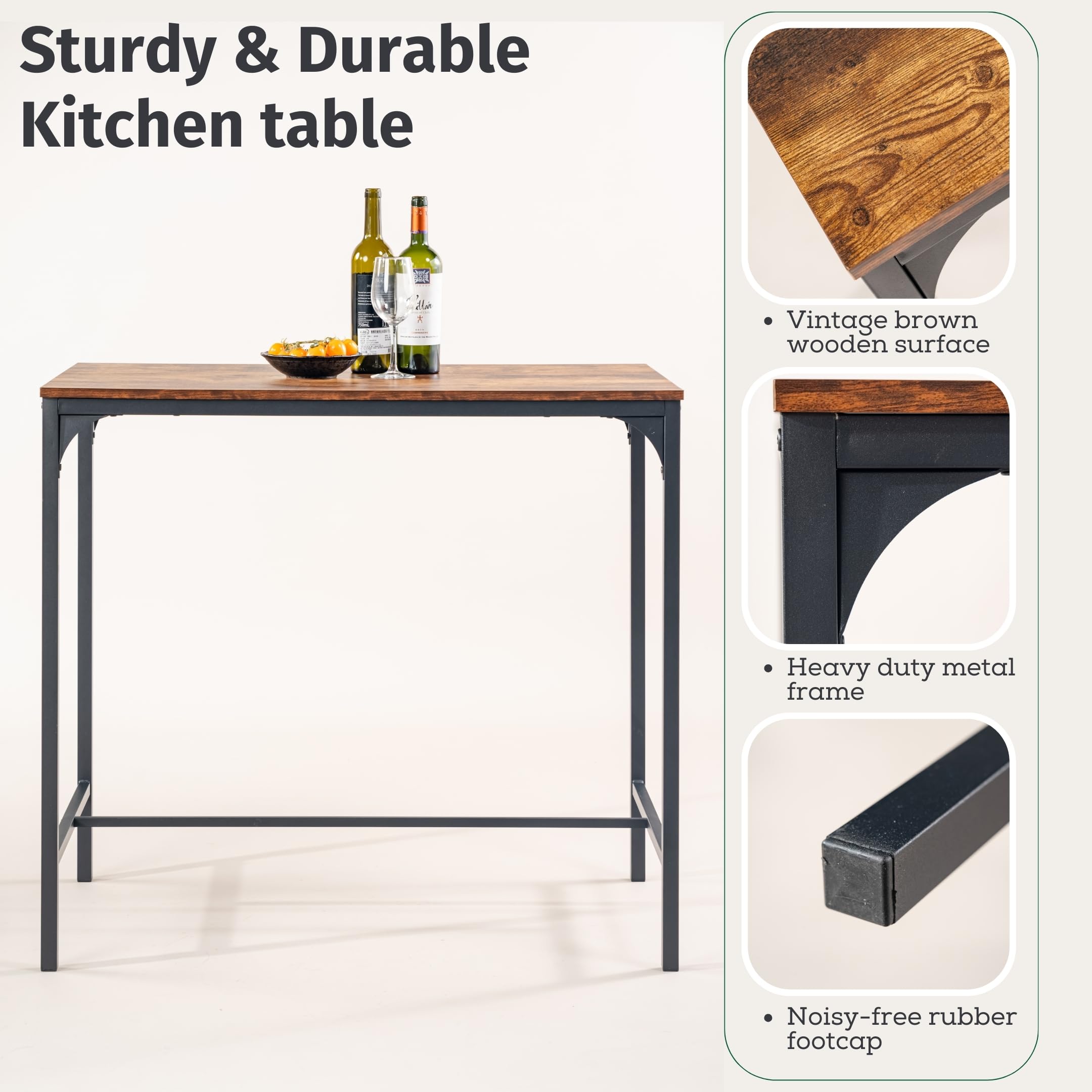 FurnitureR - Juego de 5 Barras de Bar, Mesa de Bar, con 4 Altas, Marco de Acero, Estilo Industrial, rústico marrón, para Cocina, Comedor, Sala de Estar, 100 x 60 x 90 cm