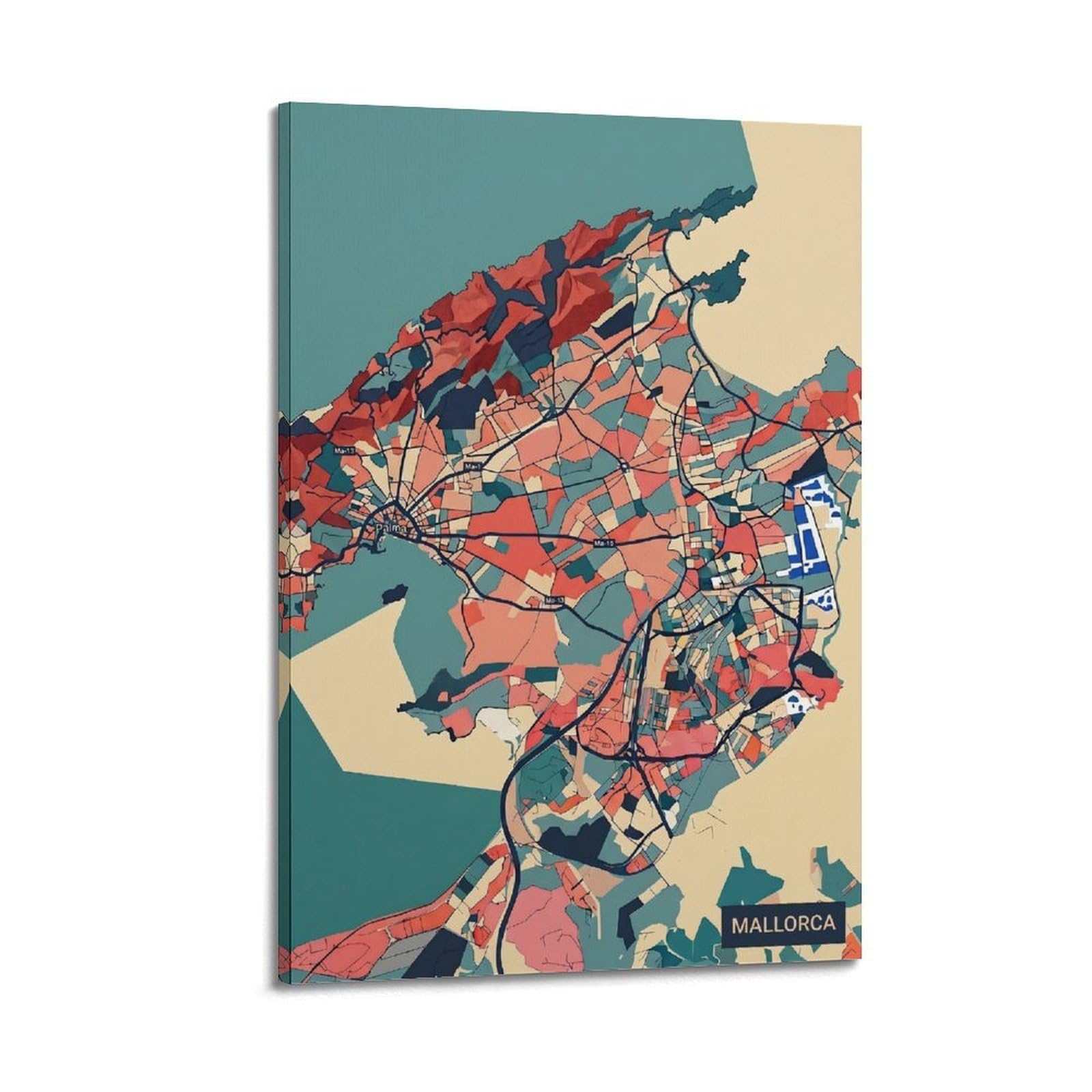 OKNGB Vintage Modern Abstract City Map Poster Mallorca Island Travel Decorative Painting Canvas Art Picture 24x36inch(60x90cm)