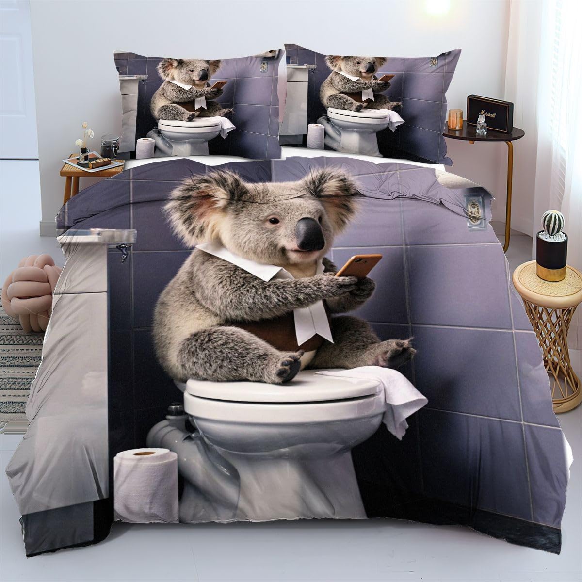 Linge de lit 220x240 cm koala gris ensemble de literie complet