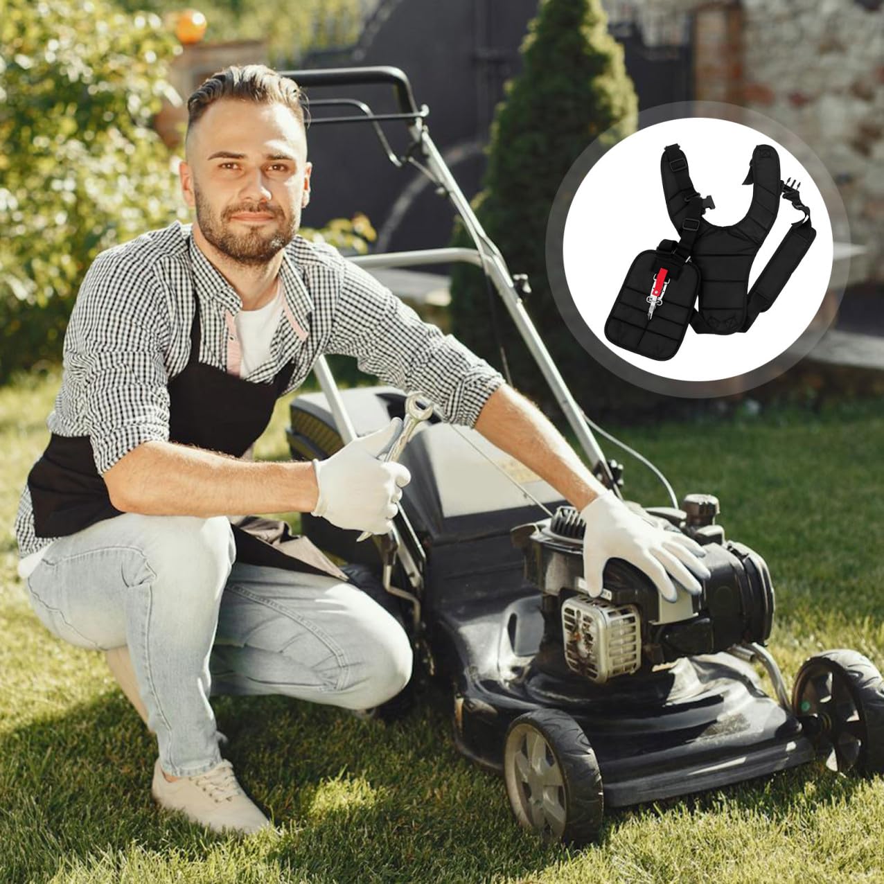 Tracolla Doppia per Decespugliatore in Nylon Spallacci Imbottiti e Cintura Fibbia, Distribuisce Carico in Maniera Uniforme per Taglio Erba