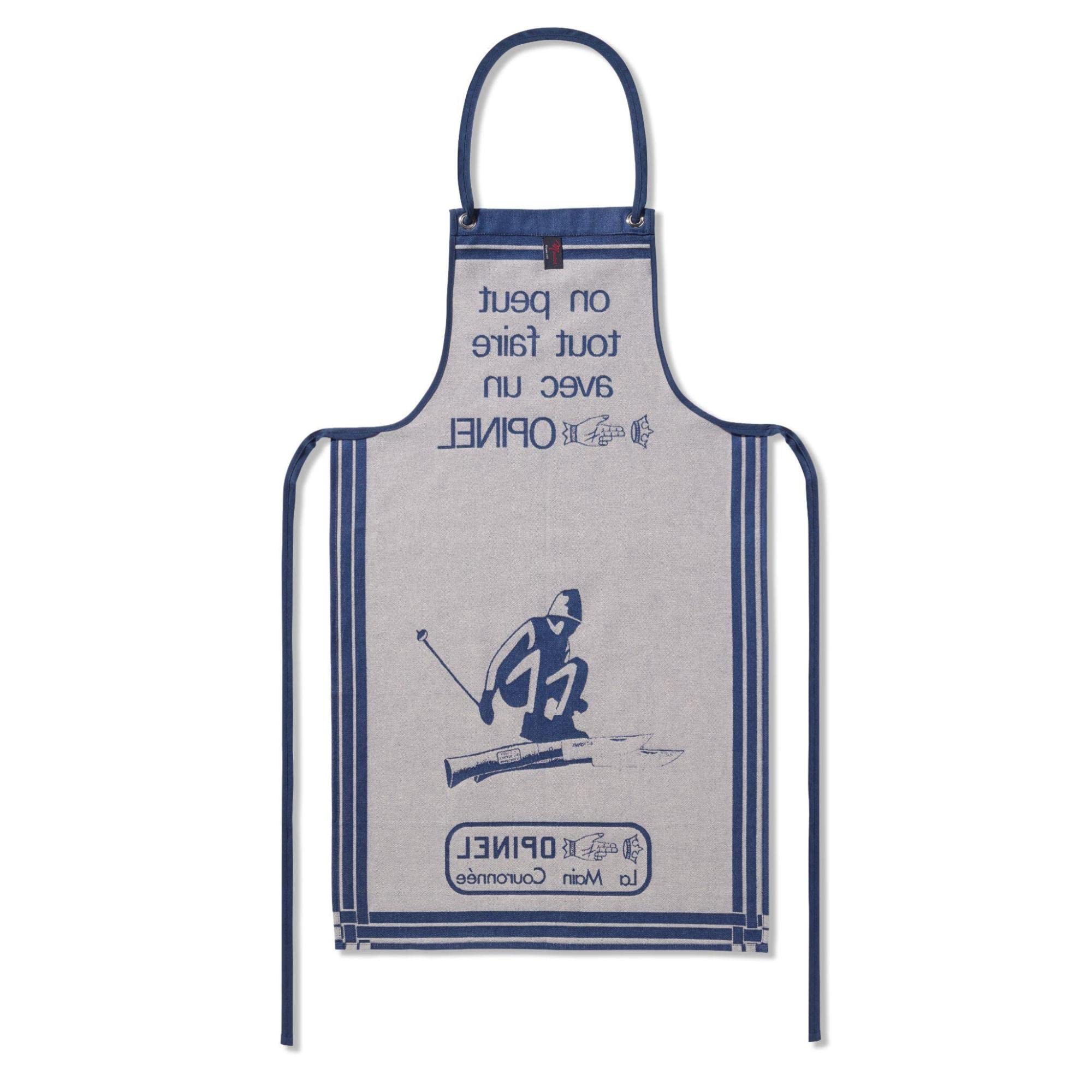Opinel - Tablier Adulte Motif "On peut tout faire" - Tissage Jacquard 100% Coton - Haute Qualité - Lavage en Machine - Fabrication Française Traditionnelle