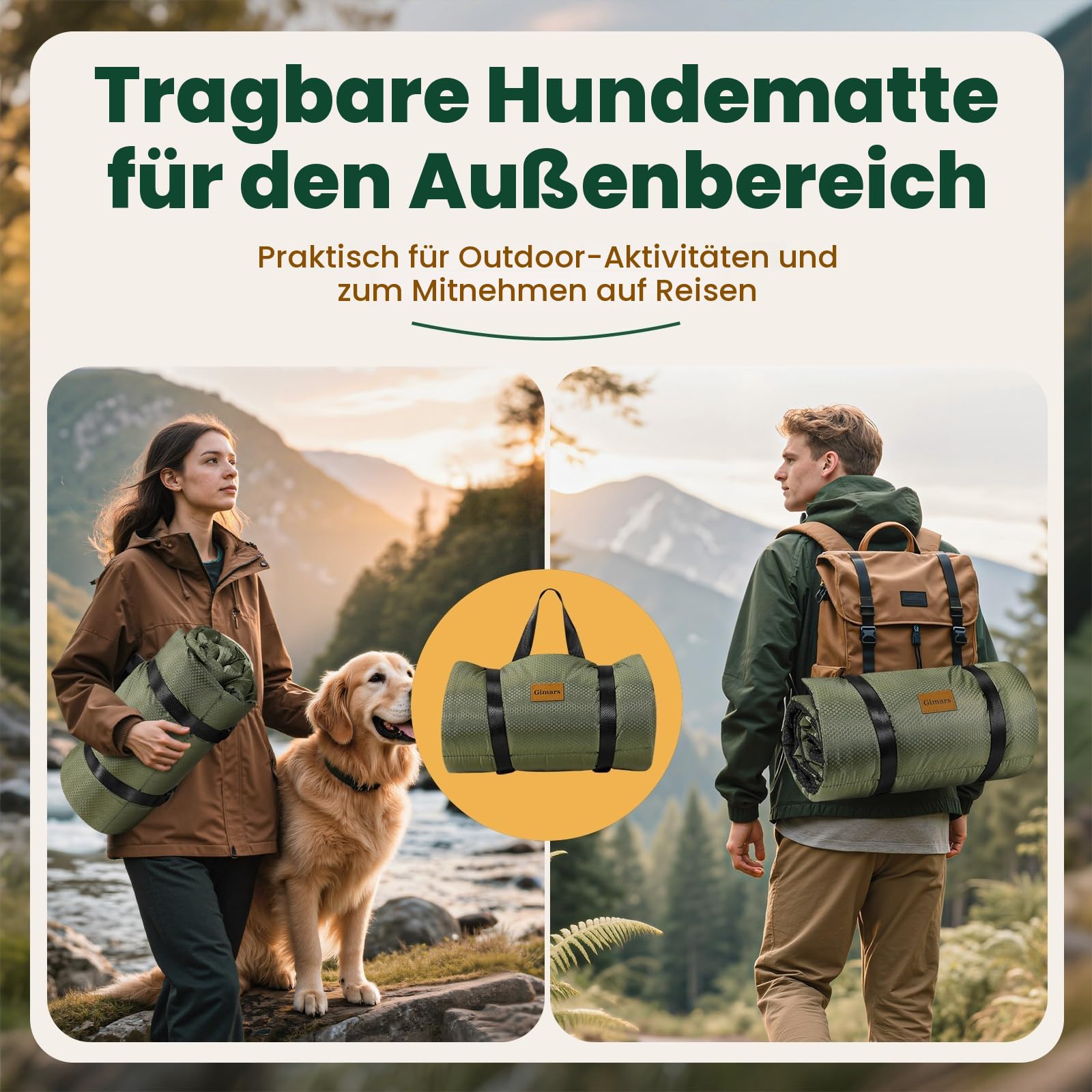 Gimars Verbesserte Outdoor Hundebett mit wasserdichter Folie, leicht aufrollbar mit Schnalle, großes Reisehundebett für mittelgroße & große Hunde, tragbar, faltbar, waschbar