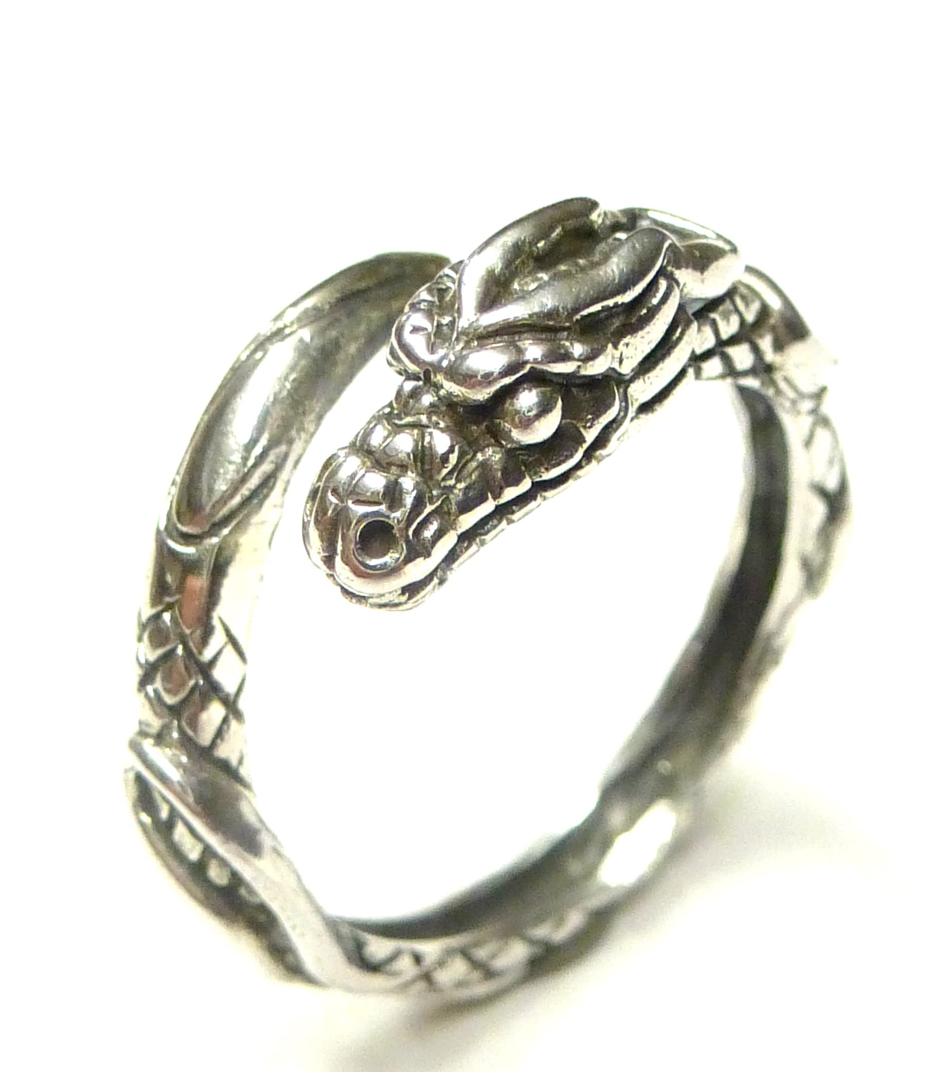 Herrenring Drache Naga aus 925 Sterlingsilber Gr. 62 (Ø 19,7 mm) – Offener Drachenring, massiv gearbeitet, Unisex Schmuck
