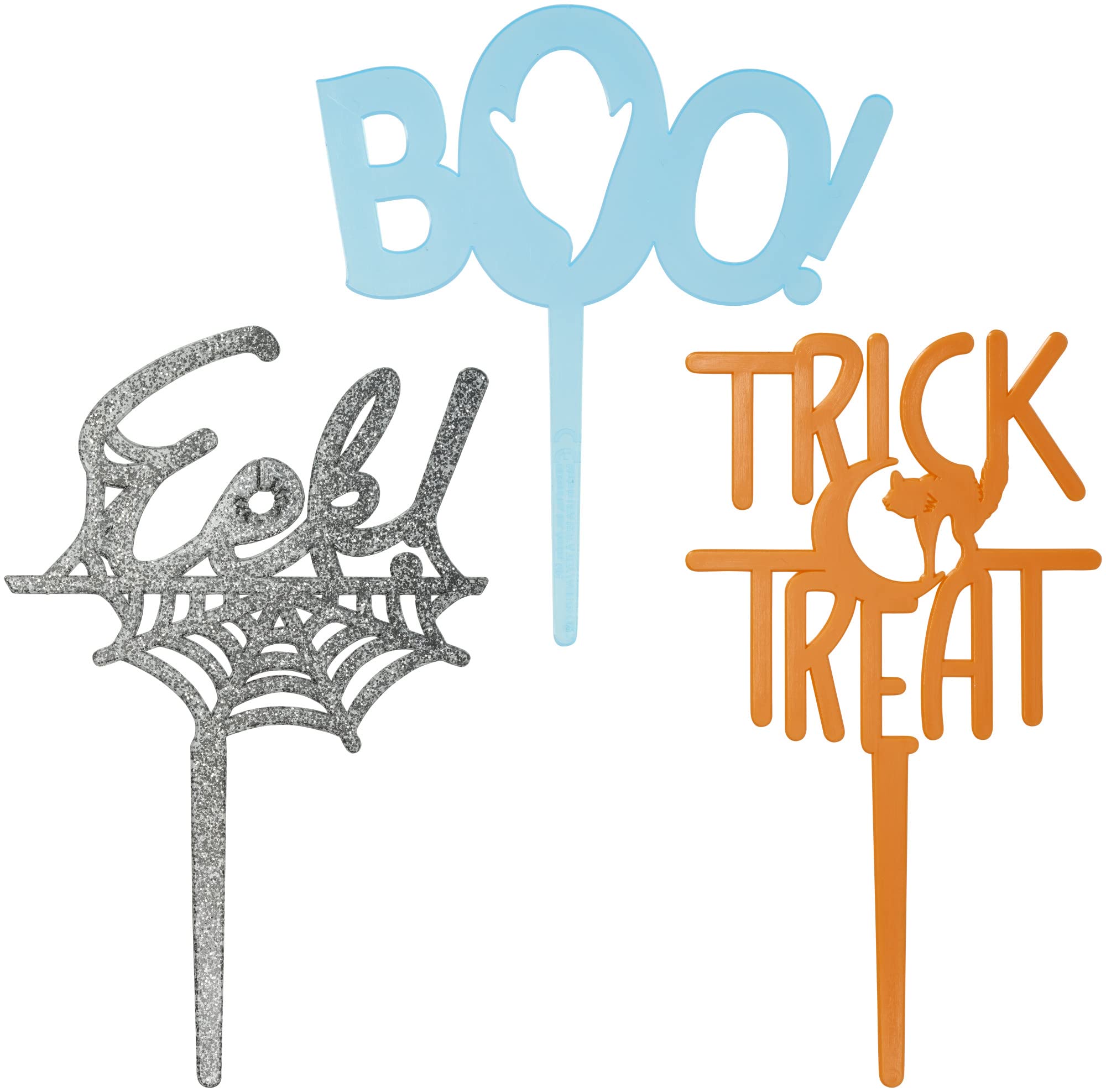 DecoPacEek! Assortment Vertical Layon Cake Decoration, Halloween Cake Toppers, 12 Pack Cake Pics, Multicolored - Orange, White and Black