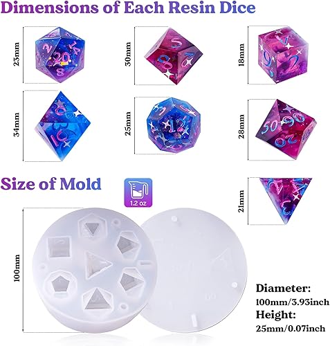 Miniatura 2 de LET'S RESIN Moldes de resina para dados de silicona, moldes de resina epoxi para dados DND con 7 cavidades estereoscópicas poliédricas estándar,