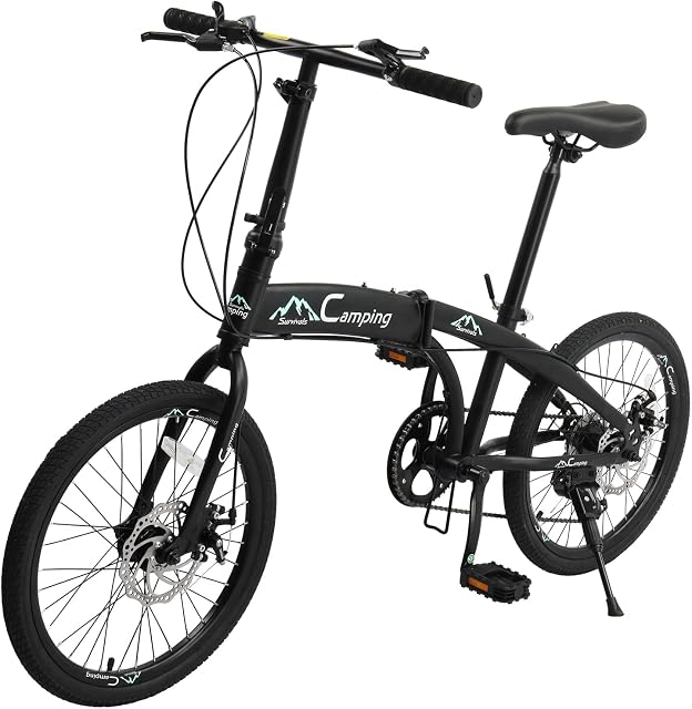 Ktaxon 20 dans Vélo pliant pour adultes, 7-Speed Vélo pliant avec 100% Assemblé, double effet de choc, puissants freins à disques mécaniques et conception réglable (noir & Vert)