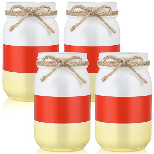 Mimorou 4 Pcs Candy Corn Mason Jars with Twine Decoration