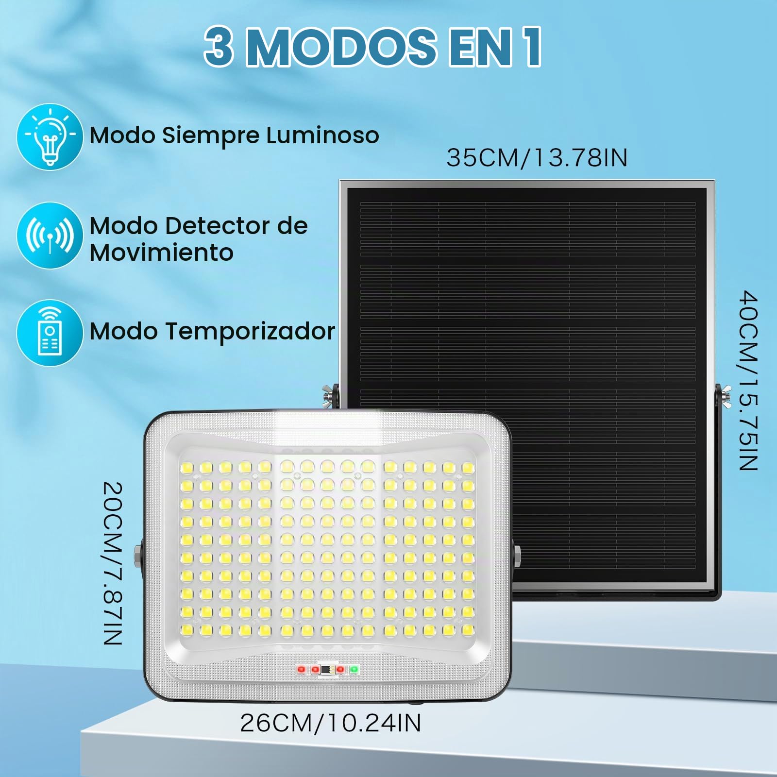 800W Focos Led Exterior Solare Detección de Movimiento, 150LED Luz Solar Exterior con Control Remoto, Gran Panel Solar 35 * 40 cm, IP65, 6500K 3 Modos Lampara Solar para Jardín Patios Garajes