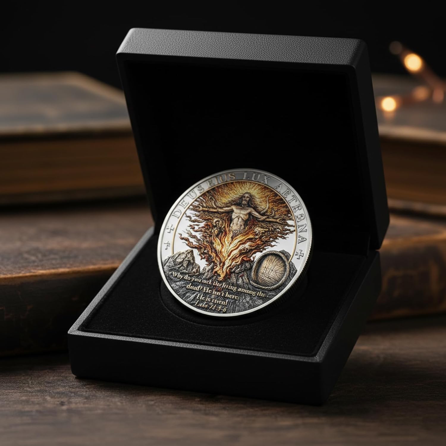 Resurrection of Light Commemorative Coin, Double-Sided Christian Jesus Challenge Coins with Latin Inscriptions & Scripture, Holy Trinity Religious Collectible Token, Religious Gift for Men (1pcs)