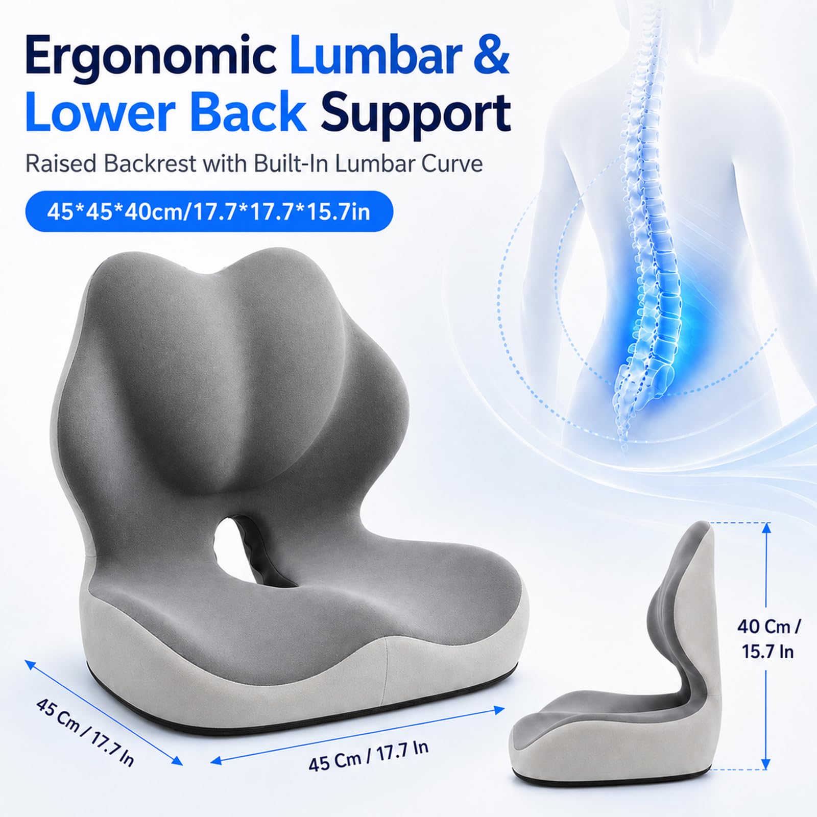 Cuscino ortopedico con schienale, cuscino ergonomico per sedia in memory foam