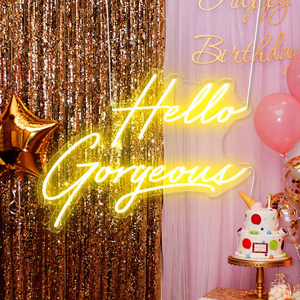 Ulalaza LED Neon Sign Night Light Hello Gorgeous for Home Bedroom Living Room Bar Art Decoration Party Wedding Birthday Christmas with USB Modulator 5v