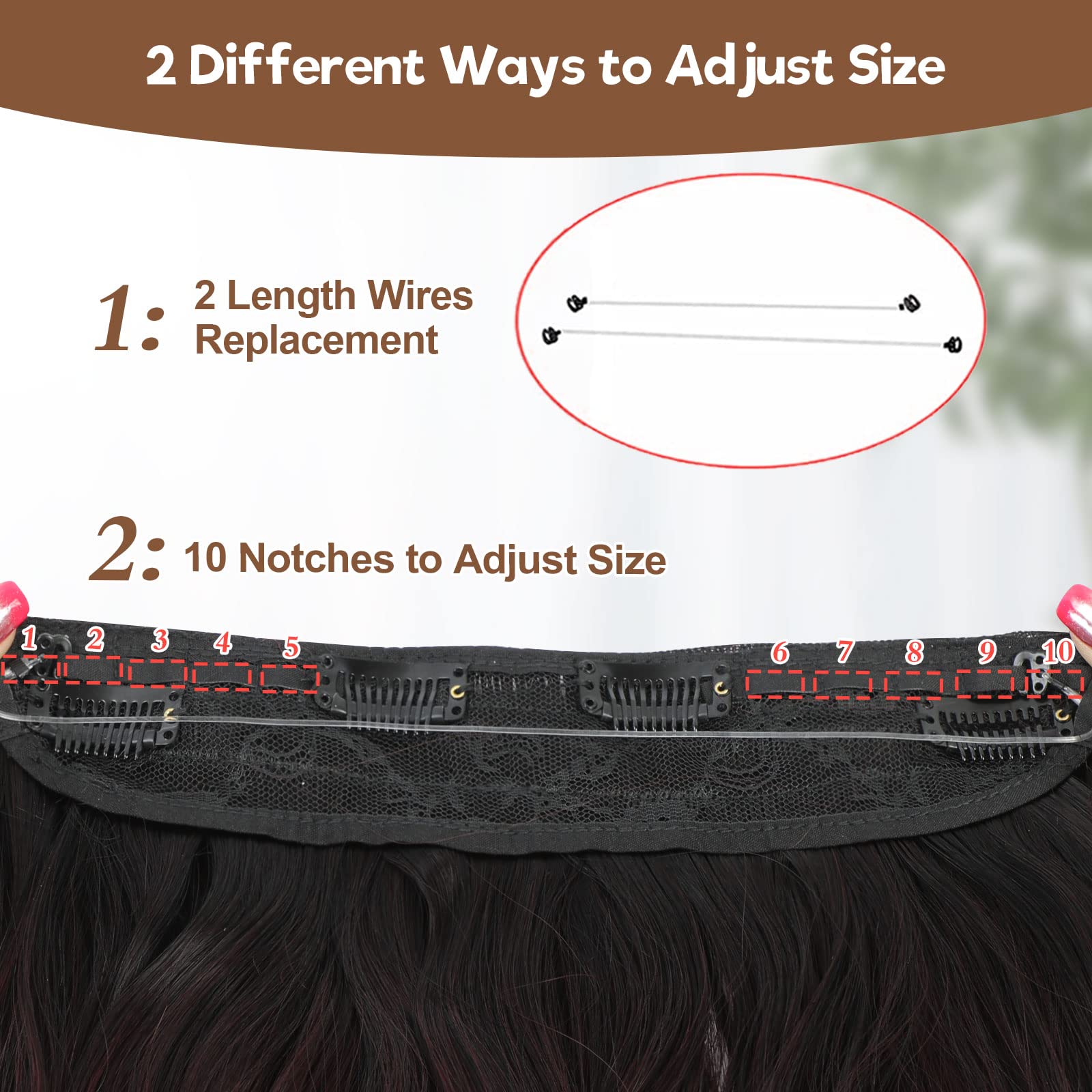 BUPPLER Halo Hair Extensions 20 Inch Invisible Wire Hair Extensions Adjustable Long Wavy Hairpiece Synthetic Upgrade 4 Secure Clips in Hairpieces 20 Inch,Black to Burgundy - Image 4