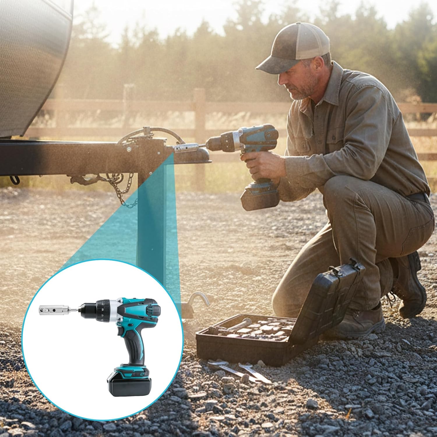 Trailer Jack Drill Adapter with 1 Inch Jack Drive Shaft, Stainless Steel Handle Cordless Drill Adapter with 1/2" Socket Bit, Fits RV, Construction, Dump Trailers