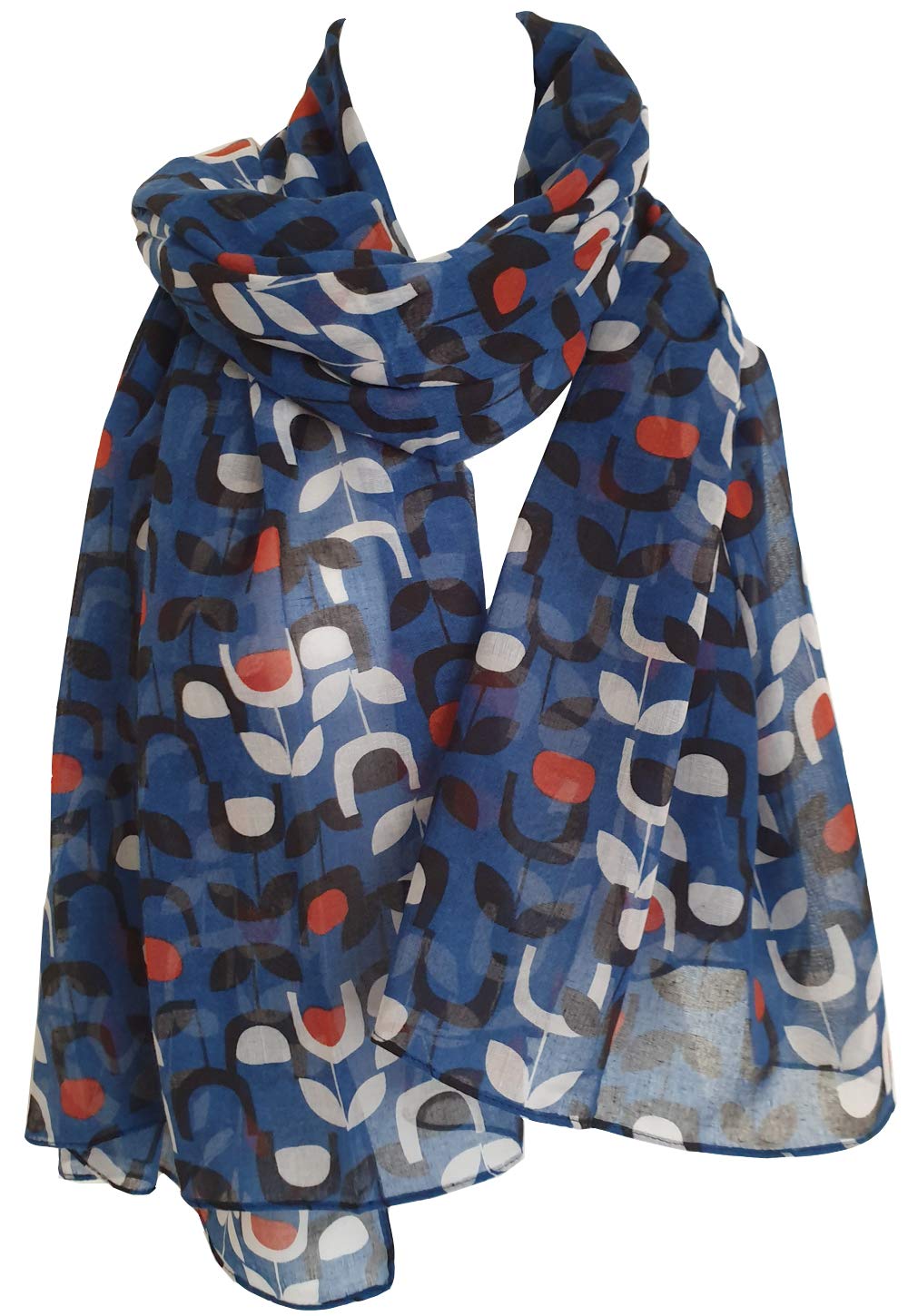 Glamlondon Women's Blue Block Floral Print Scarf Retro Wrap (Blue)