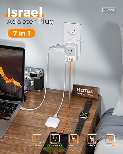 Miniatura 41 de Adaptador de enchufe de viaje para Italia, paquete de 2, adaptador de corriente TESSAN Italia con 4 tomacorrientes, 3 cargadores USB