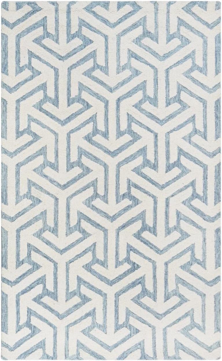 Hand Tufted Teal and Ivory Rectangular Wool 42 Pounds Contemporary Abstract Living Room Rug 7.0x10.0