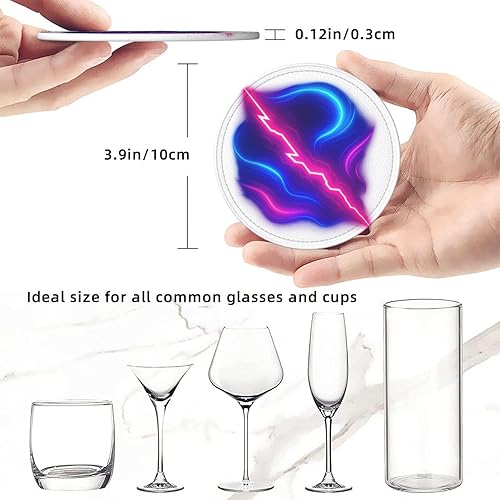 Miniatura 8 de Drink Coasters Set of 6, Neon Light Printed PU Leather Round Coaster with Holder for Outdoor, Office, Bar, Funny Heat-Resistant Home Desk Decor