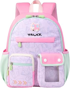 ZHANAO Toddler Backpack for Girls Kindergarten Elementary School Bookbag | Cute Kids Schoolbag,13L Medium Bag,Lightweight Daycare Bag,Excavator Printing,3 Front Pockets,with Reflective strip