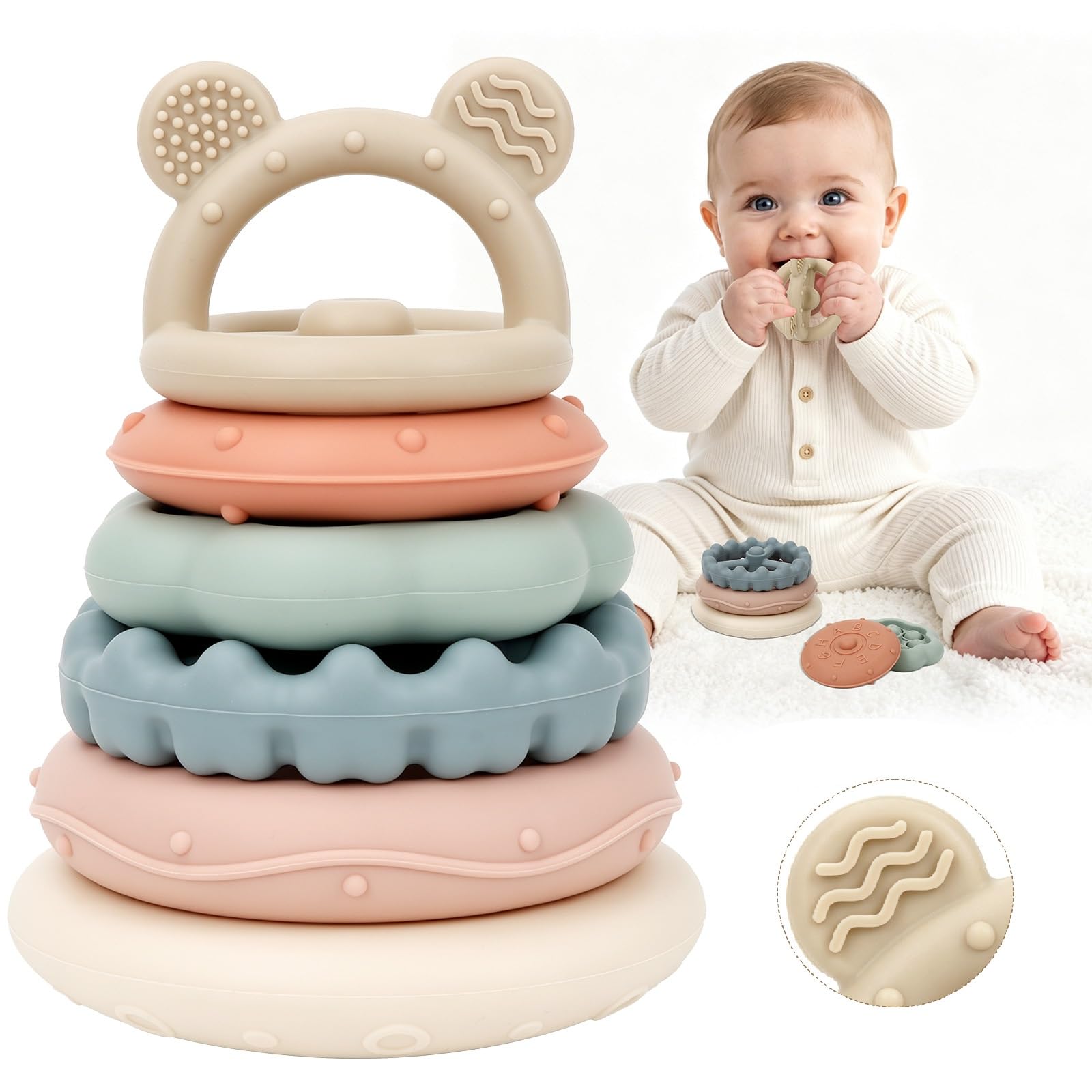 Stacking Toys, Baby Teethers, Soft Silicone Stacking Rings for Teething & Educational Play, Montessori Sensory Toys for Babies, Toddlers & Infants, Gifts for Boys & Girls