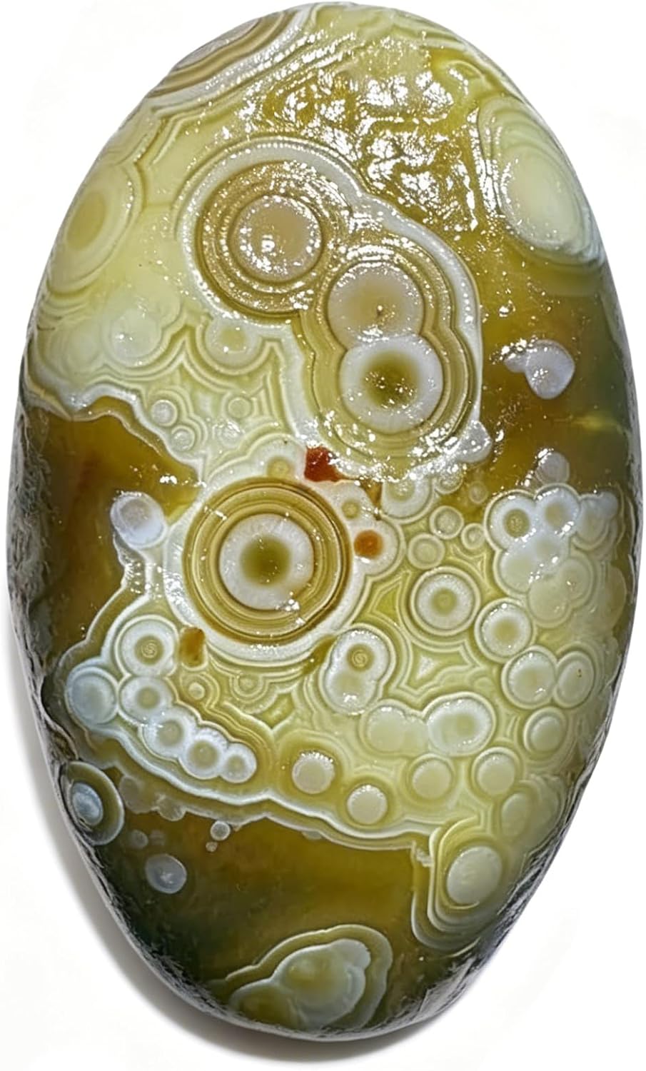 Natural Gobi Desert Multi-Eye Agate Cabochon 16g 41×23×11mm - Rare Olive Green Banded Agate, Untreated Wind-Polished Stone for Jewelry & Collection