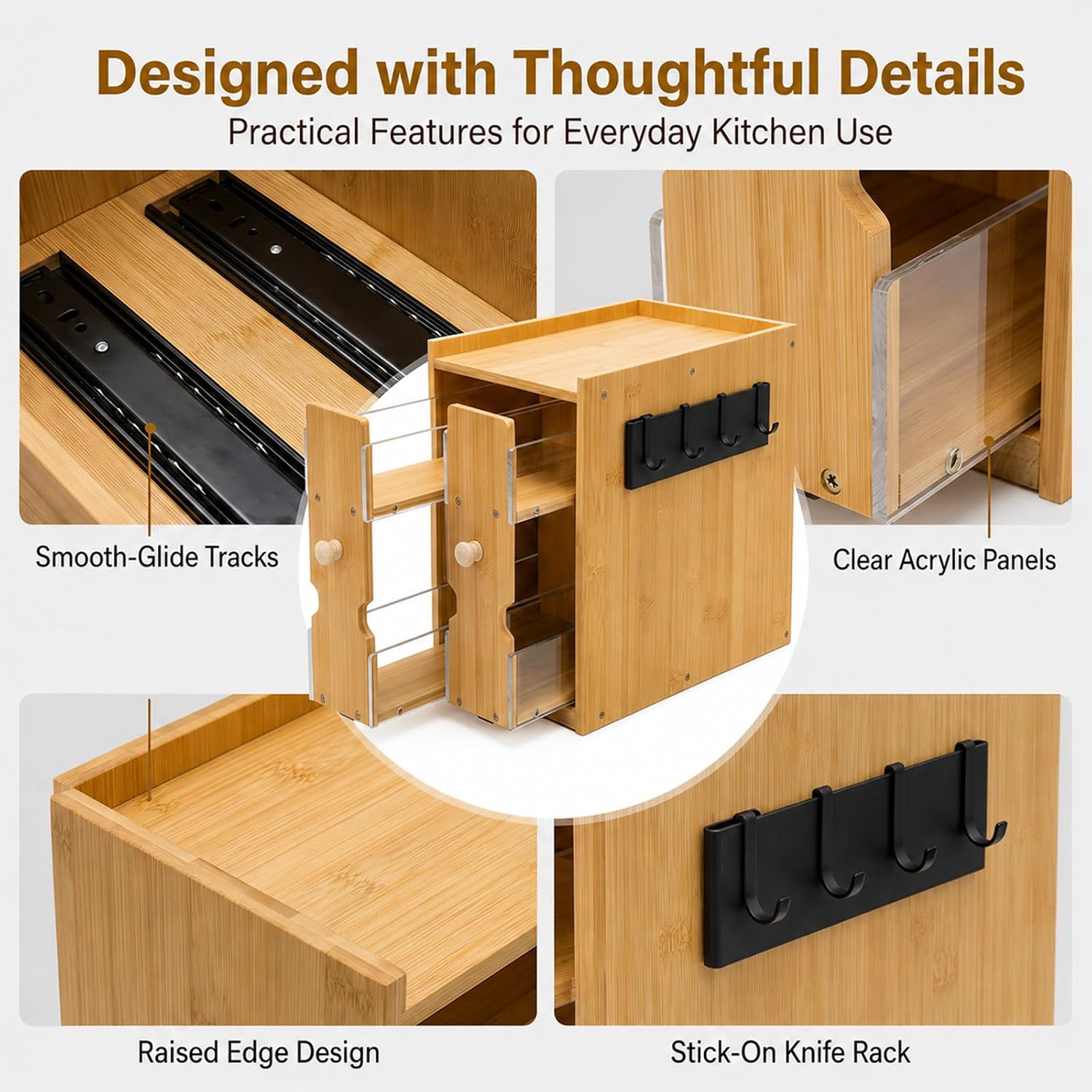 Pull Out Spice Rack Organizer for Cabinet, Bamboo 2-Tier Double Slide Out Spice Organizer, Countertop Spice Cabinet Organizer for Kitchen Seasoning Storage, Space Saving