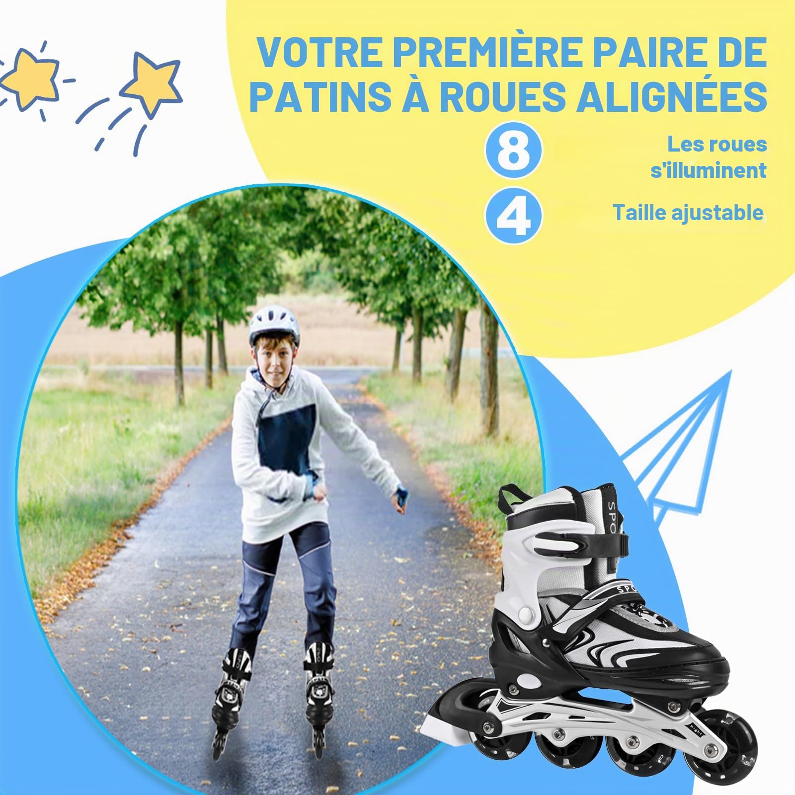 Patins à roulettes réglables pour garçons et Filles Enfants, Patins à roulettes pour Filles et garçons, pour Usage intérieur et extérieur