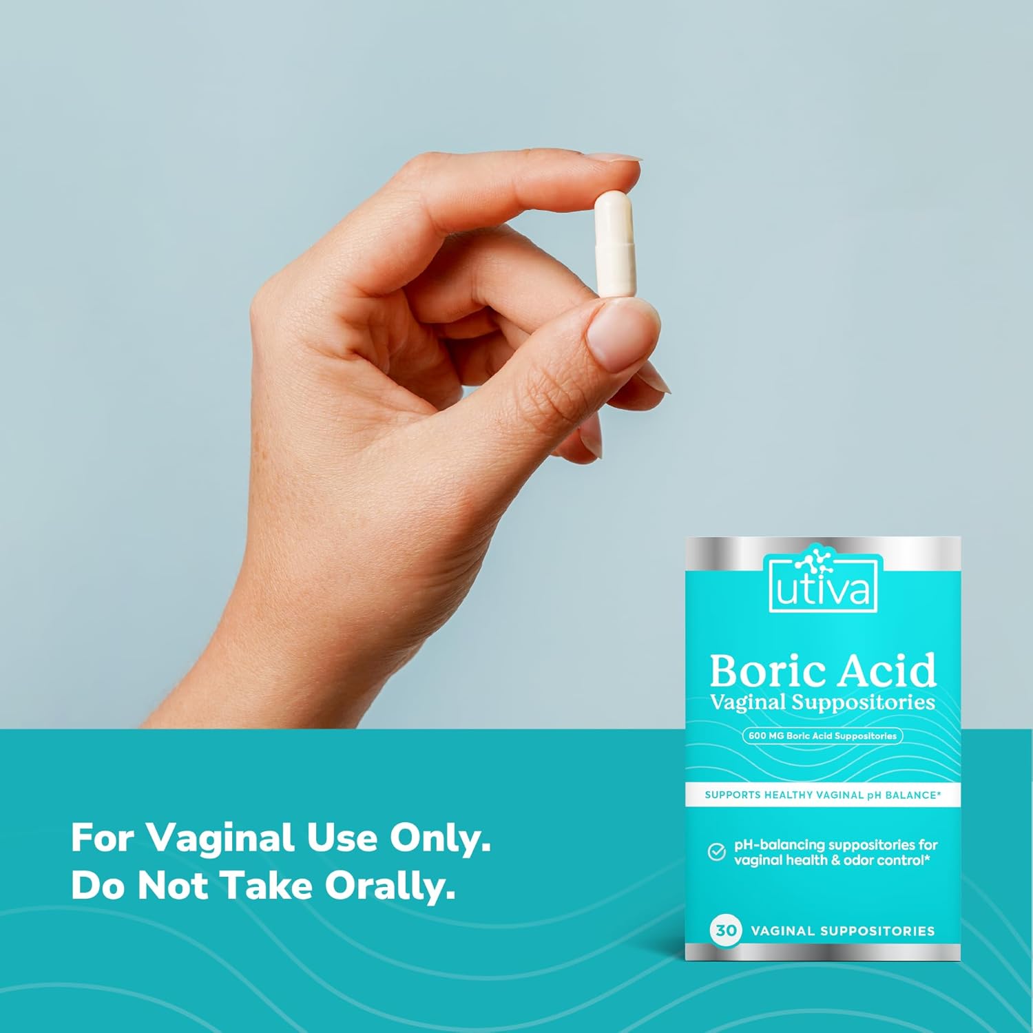 10% Bundle Utiva Boric Acid - 600mg 30-Boric Acid Vaginal Suppositories to Lower pH and Support Vaginal Health + Utiva Suppository Applicators – Hygienic Individually Wrapped 15 Vaginal Applicators