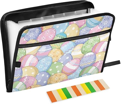 Cute Easter Eggs Handdrawn Pastel File Folder Organizer 13 Pockets A4 Letter Size Expanding File Organizer with Zipper Closure File Folder Jackets