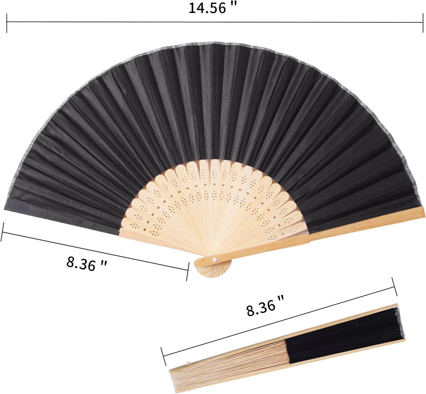50pcs Black Imitated Silk Fabric Bamboo Folded Hand Fan Bridal Dancing Props Church Wedding Party Favors with Organza Bags