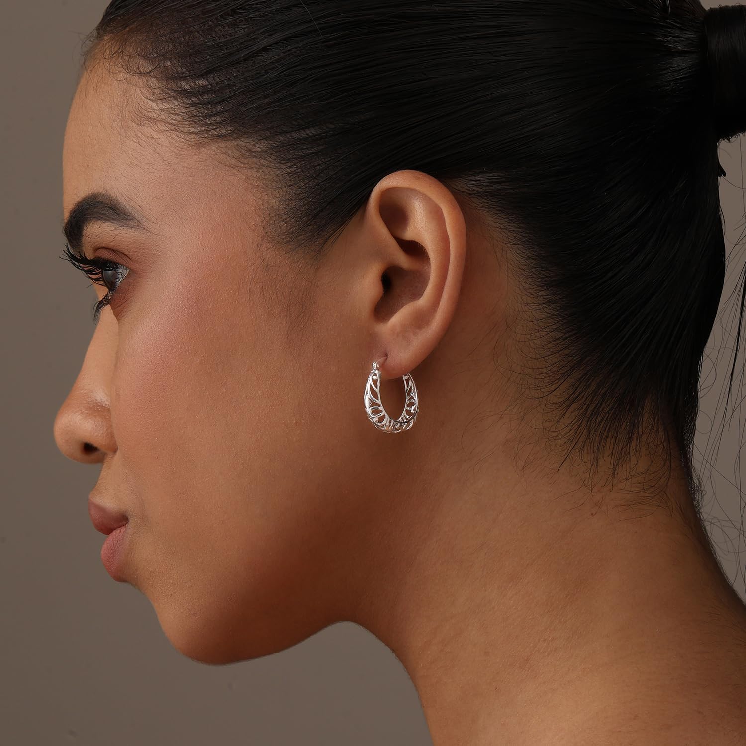 LeCalla 925 Sterling Silver Hoops Earrings | Women's Earring For Birthday Gift | Lightweight CZ Filigree Hoop Earrings for Women Jewelry