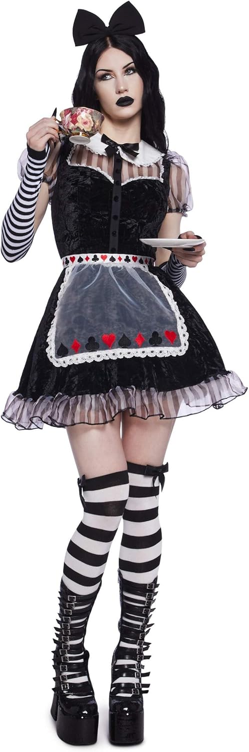 Dolls Kill Malice In Wonderland Costume Set by Trickz N’ Treatz – Women’s Velvet Mini Dress with Apron, Socks & Headband
