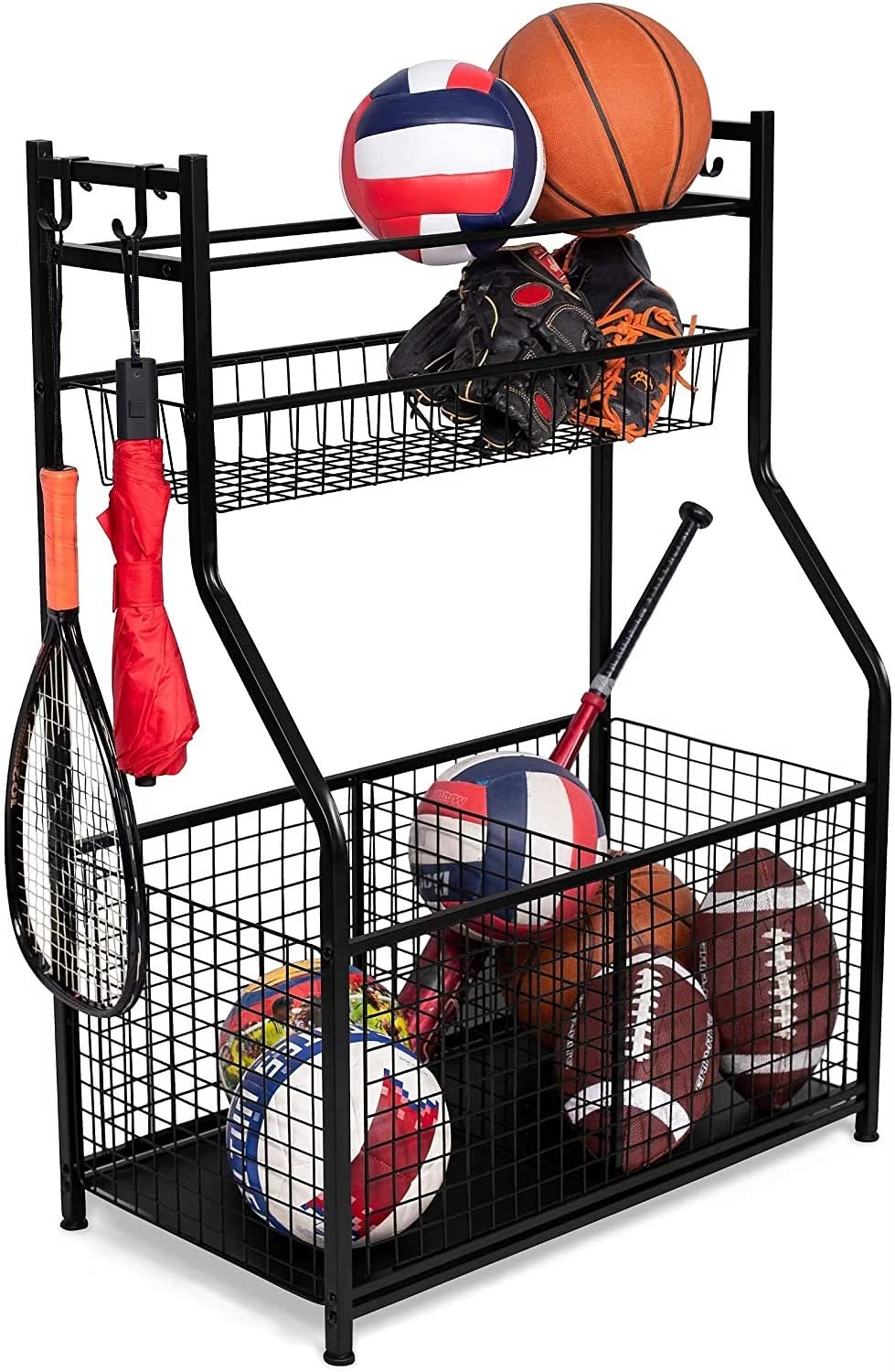 HomesmithsGarage Storage with Baskets & Hooks for Sports Gear, Toys for Indoor & Outdoor Use Black