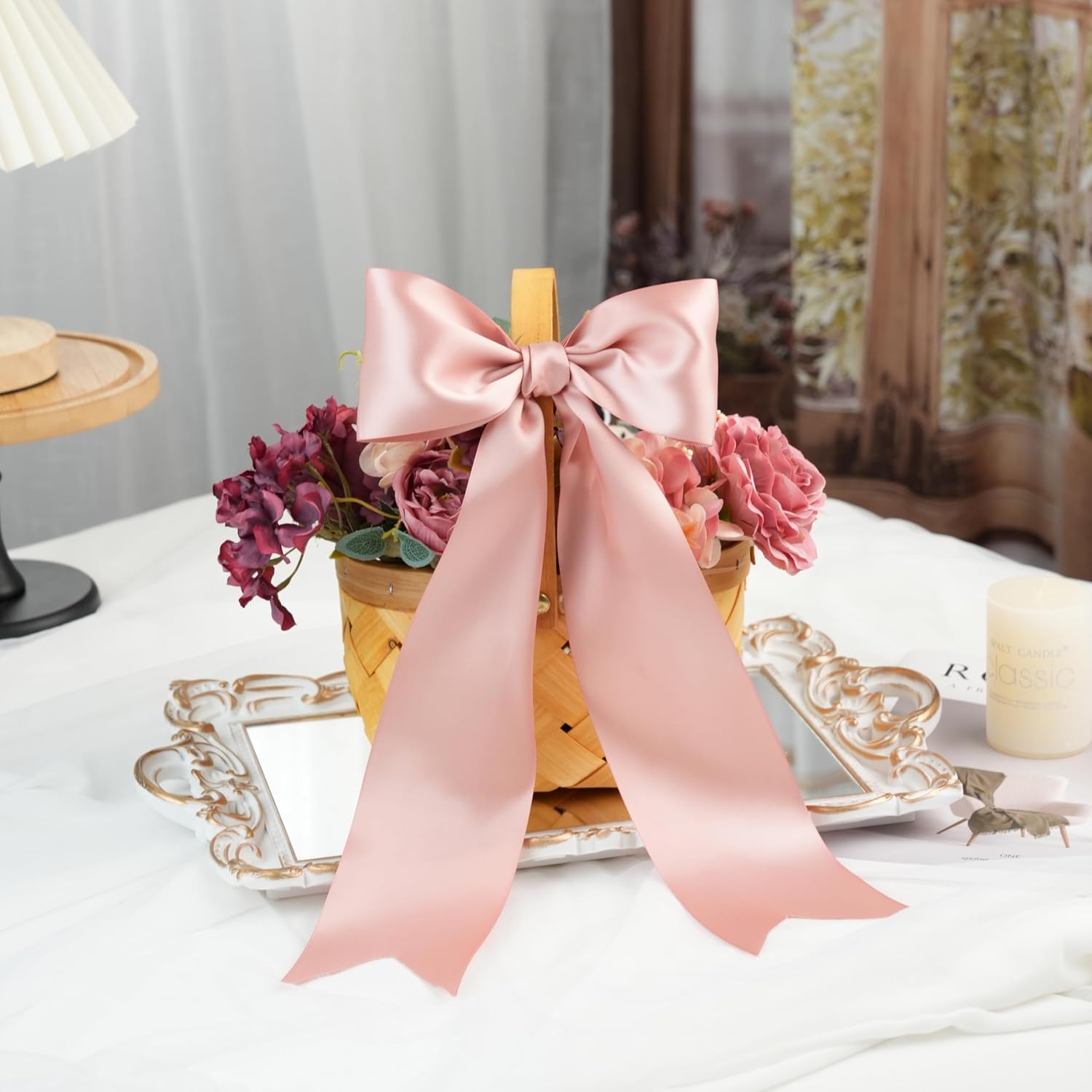 Rose Gold Satin Ribbon 3 Inch X 10 Yards, Double Faced | Wide Blush Pink, Gift Wrapping, Wedding Bouquets, Bows, Floral Crafts ,Baby Shower , DIY Crafts