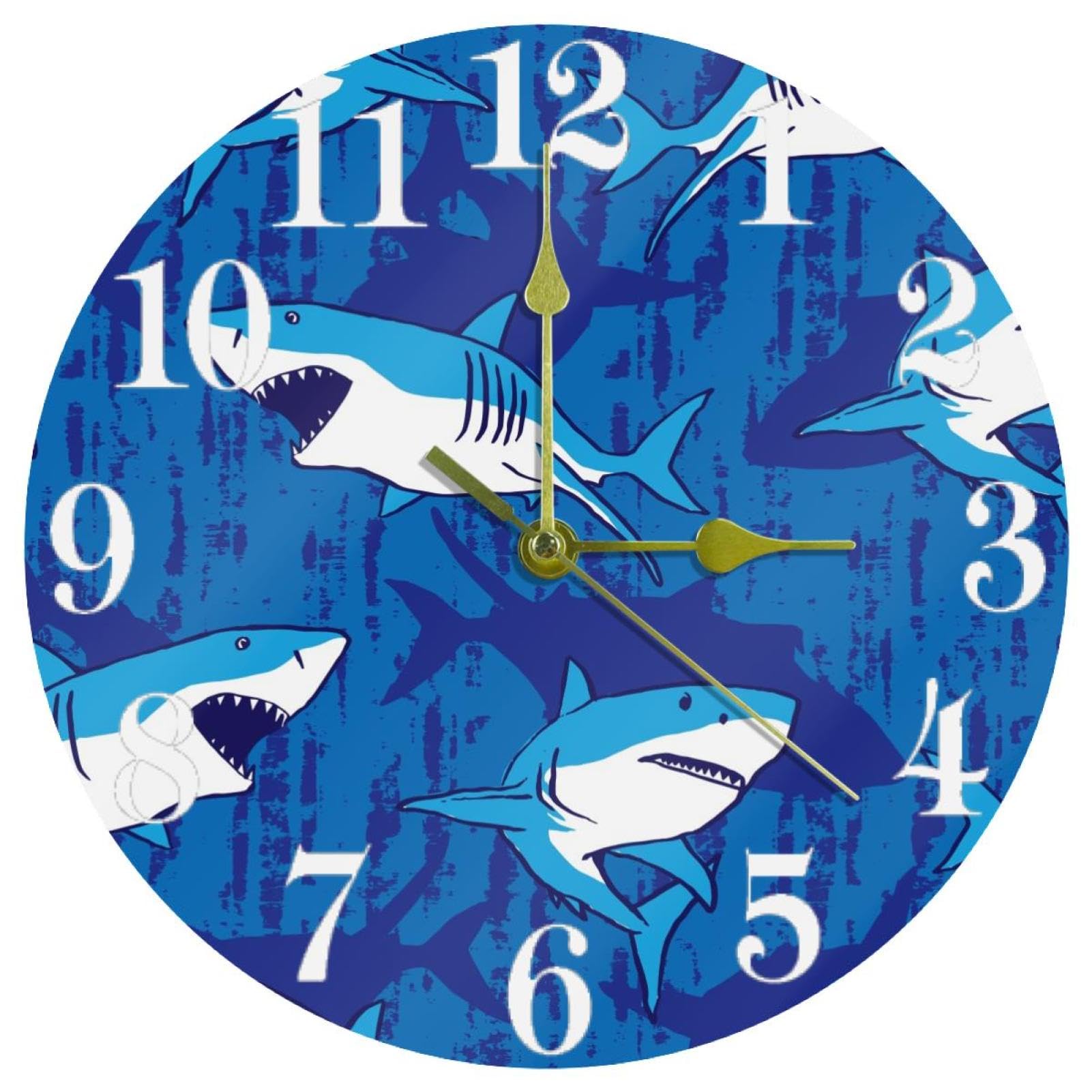Horloge murale grunge bleue à quartz silencieuse et ronde pour déco salon