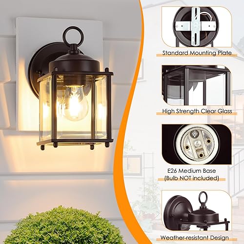 Miniatura 4 de Farol de pared para exteriores, aplique de pared impermeable de chocolate oscuro exterior, lámpara de pared para puerta delantera con vidrio