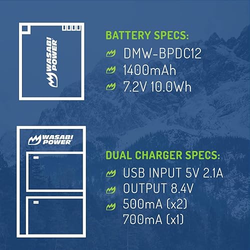 Miniatura 3 de Wasabi Power Batería (paquete de 2) y cargador dual USB-C para Leica BP-DC12, 18729 y Leica V-Lux 4, V-Lux (Typ 114), Q, Q-P