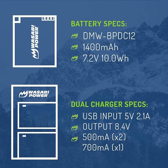 Wasabi Power Battery (2-Pack) and USB-C Dual Charger for Leica BP-DC12, 18729 and Leica V-Lux 4, V-Lux (Typ 114), Q, Q-P